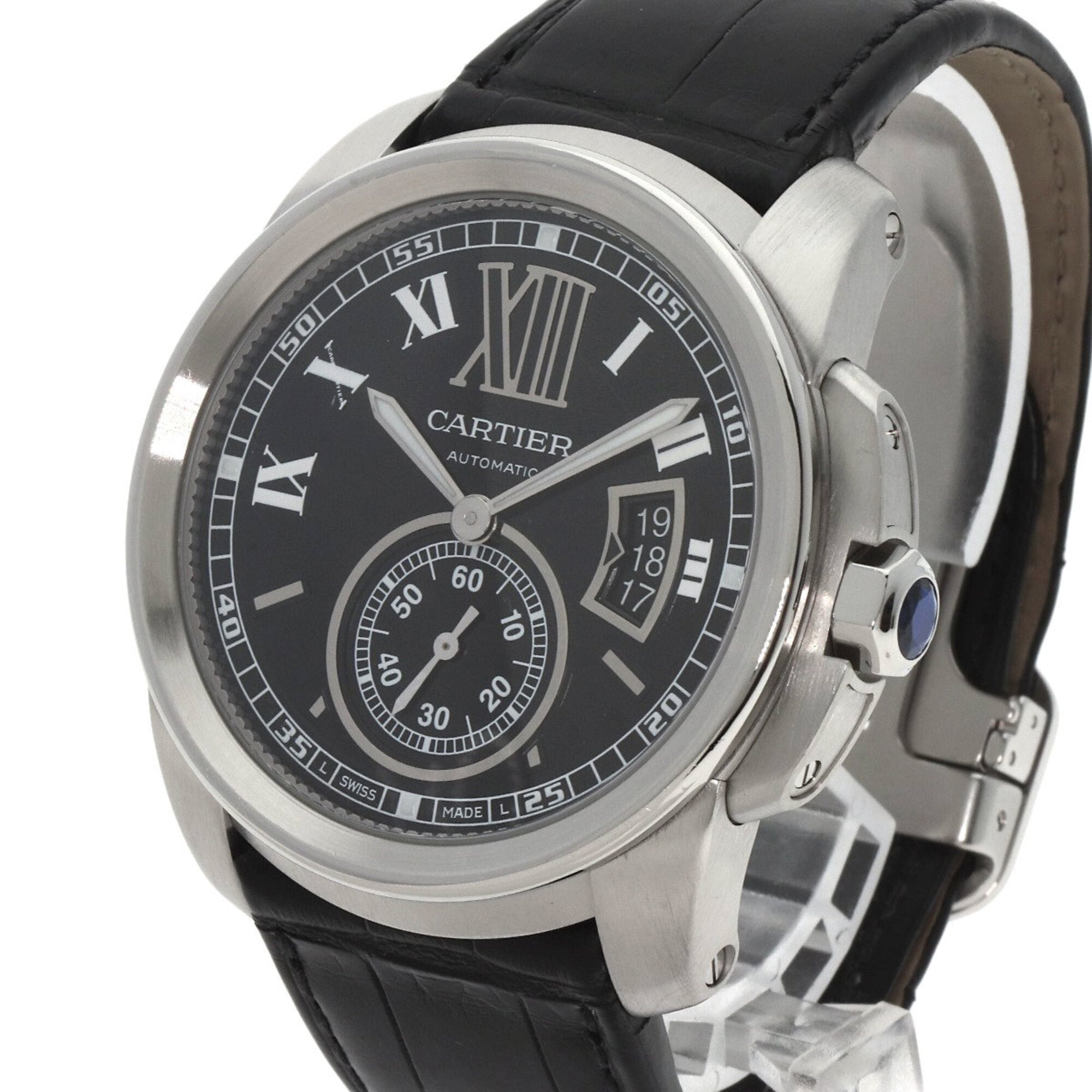 Cartier W7100014 Calibre de Watch – Herrenuhr aus Edelstahl mit Lederarmband