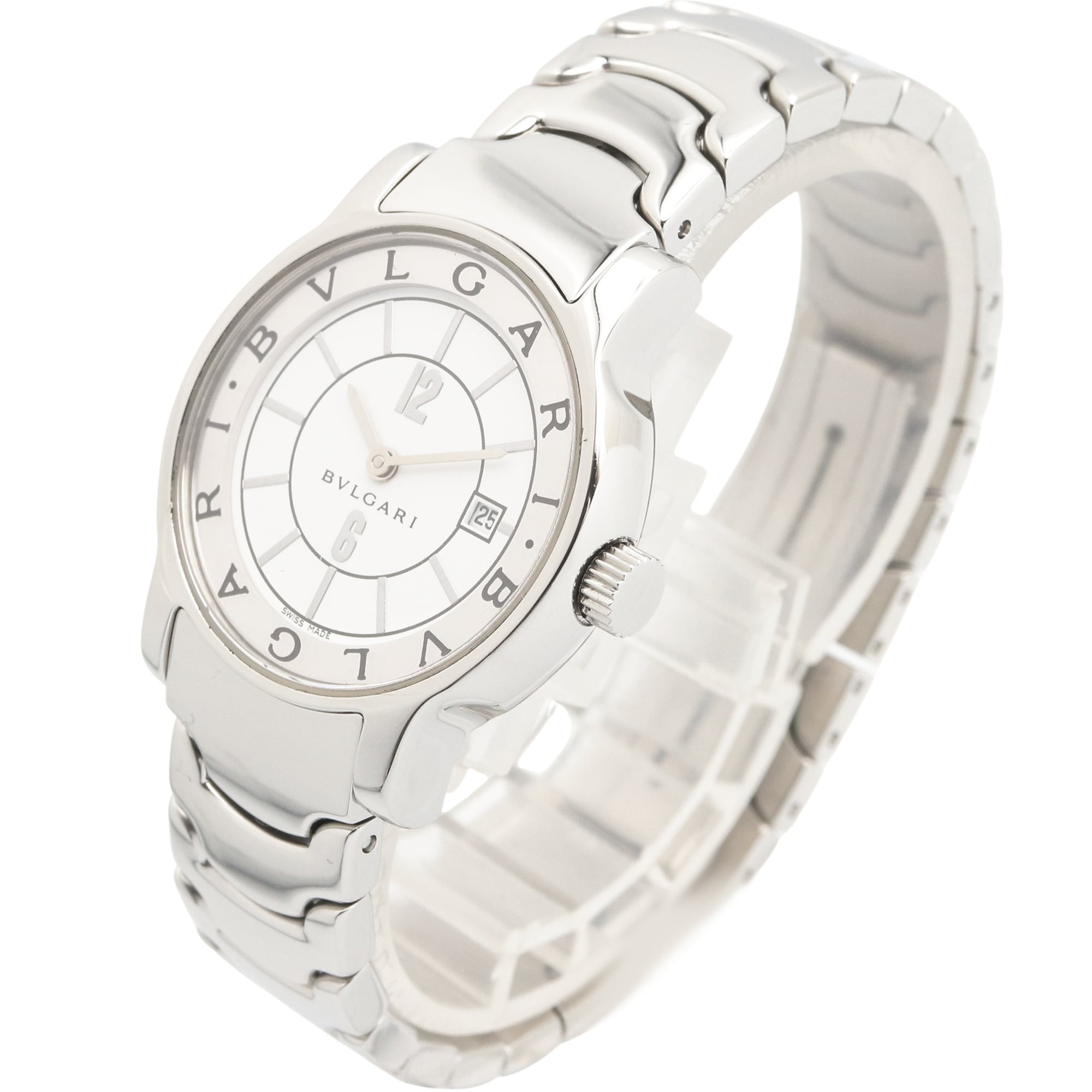 Bulgari BVLGARI Solo Tempo Watch, Stainless Steel, Women's, White (ST29S)