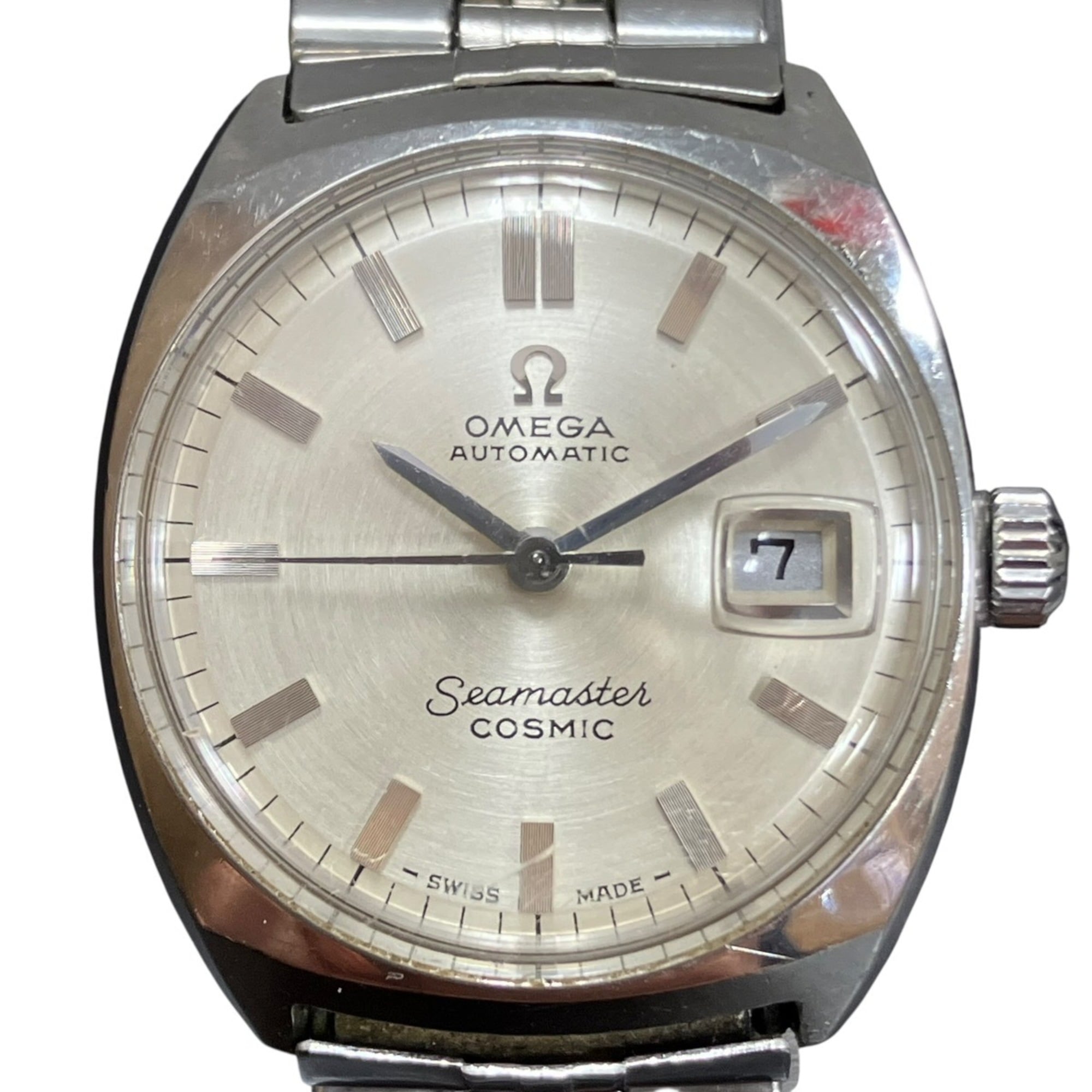 Omega Seamaster Cosmic watch, total weight 48.8g, stainless steel, automatic movement, silver dial.