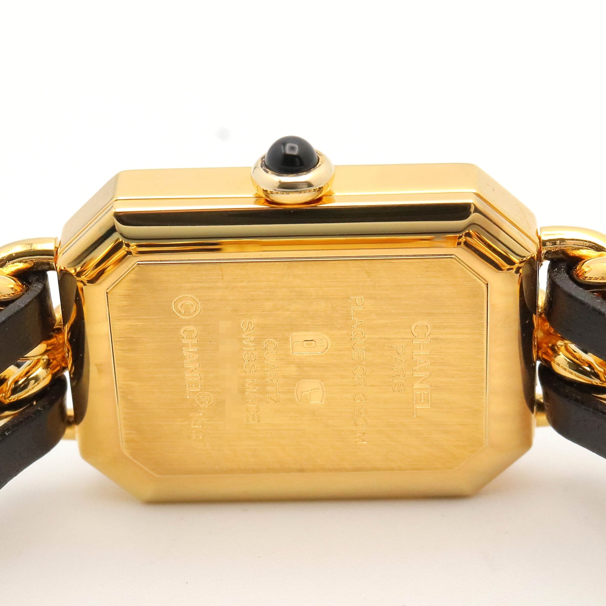 Montre-bracelet Chanel CHANEL Première M, plaquée or (GP), bracelet en cuir, pour femme, Noir, H0001