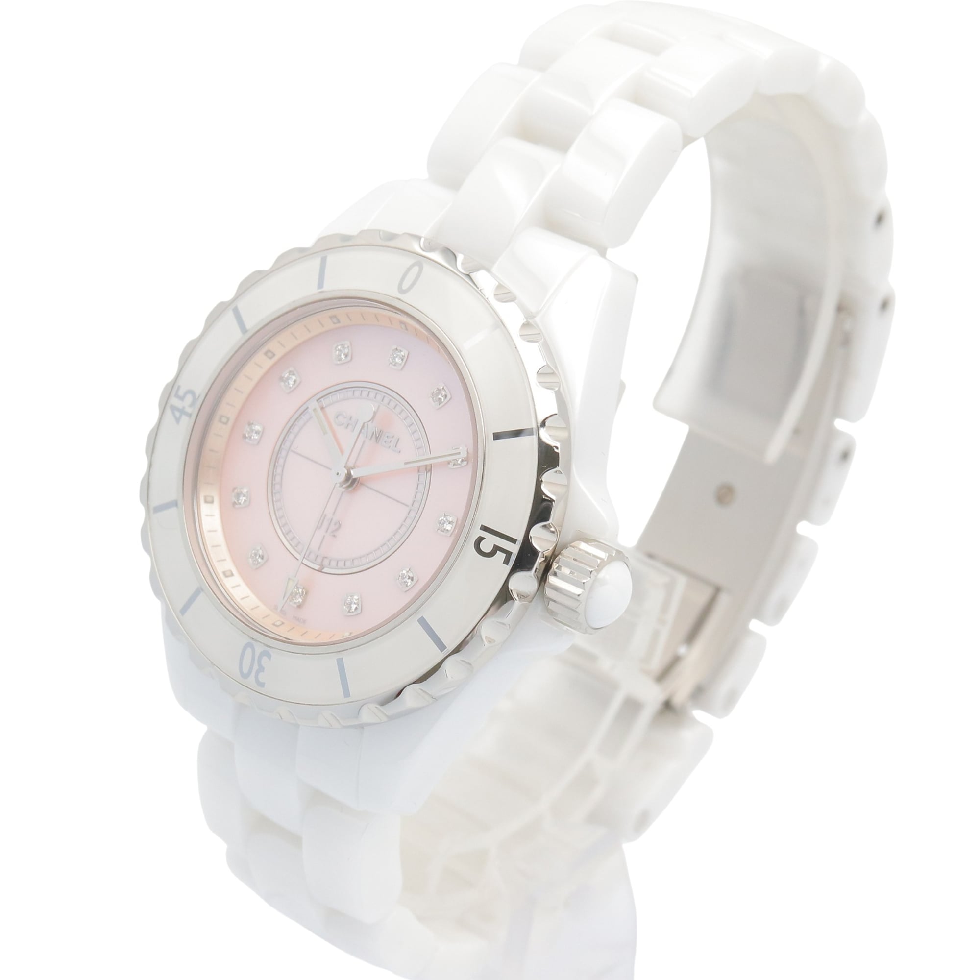 Chanel J12 12-Diamond Watch, Ceramic, Diamond, Ladies, Pink Tone, Shell, H5513