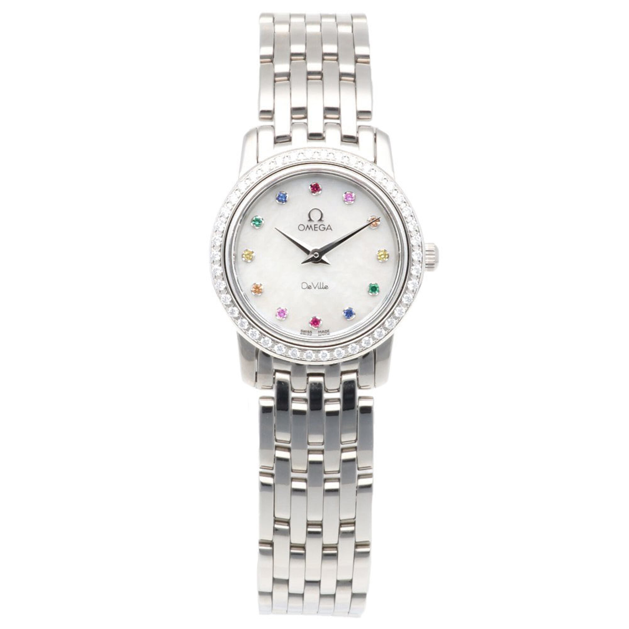 Omega De Ville watch, stainless steel quartz, polished, 59518XXX, ladies', OMEGA, white mother-of-pearl bezel, diamond.