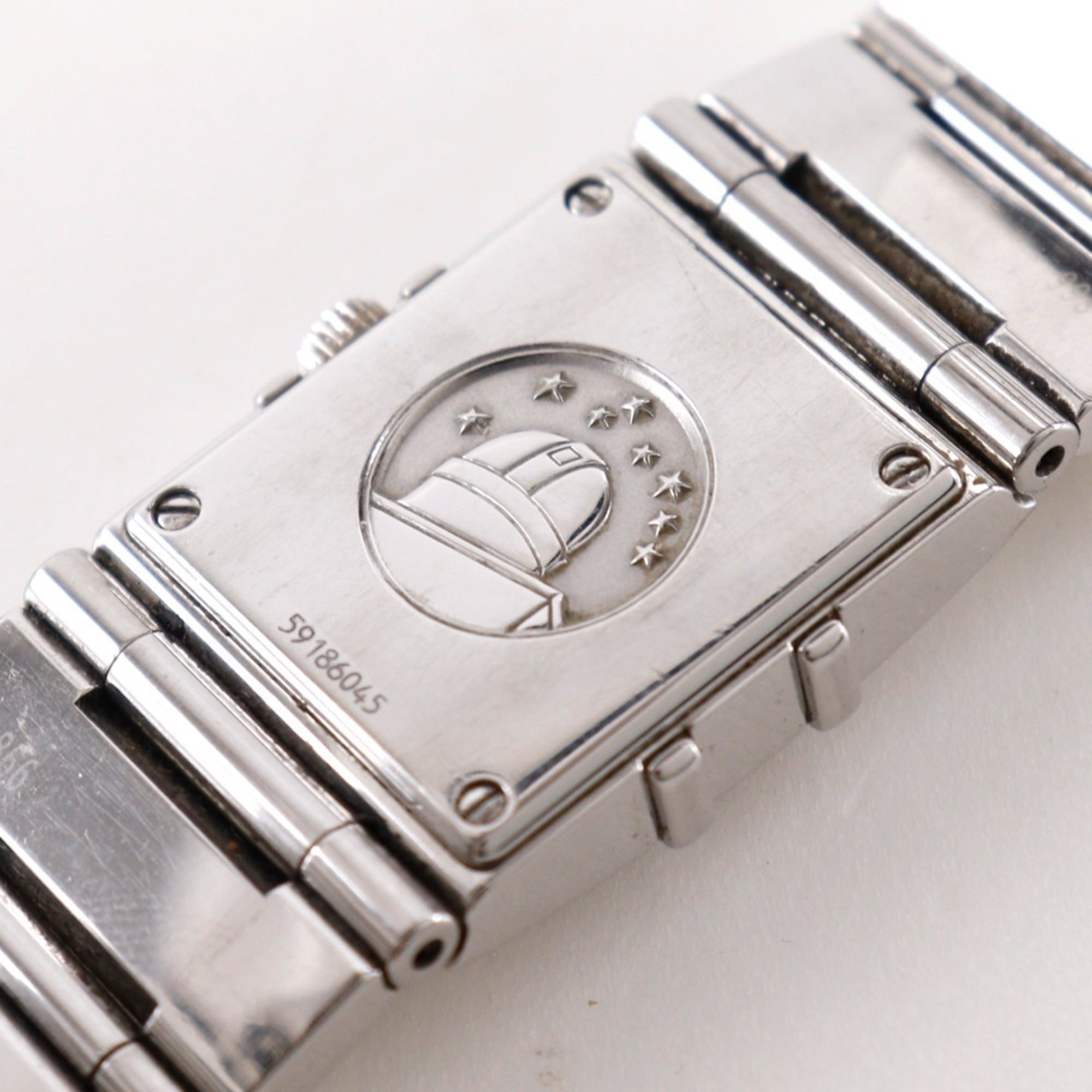 OMEGA Constellation Carree Uhr, Kal. 1376 1528.46, Edelstahl mit Diamanten, 1998, UhrwerkQuarzUhrwerk, analoge Anzeige, Schwarz Zifferblatt, Damenuhr.