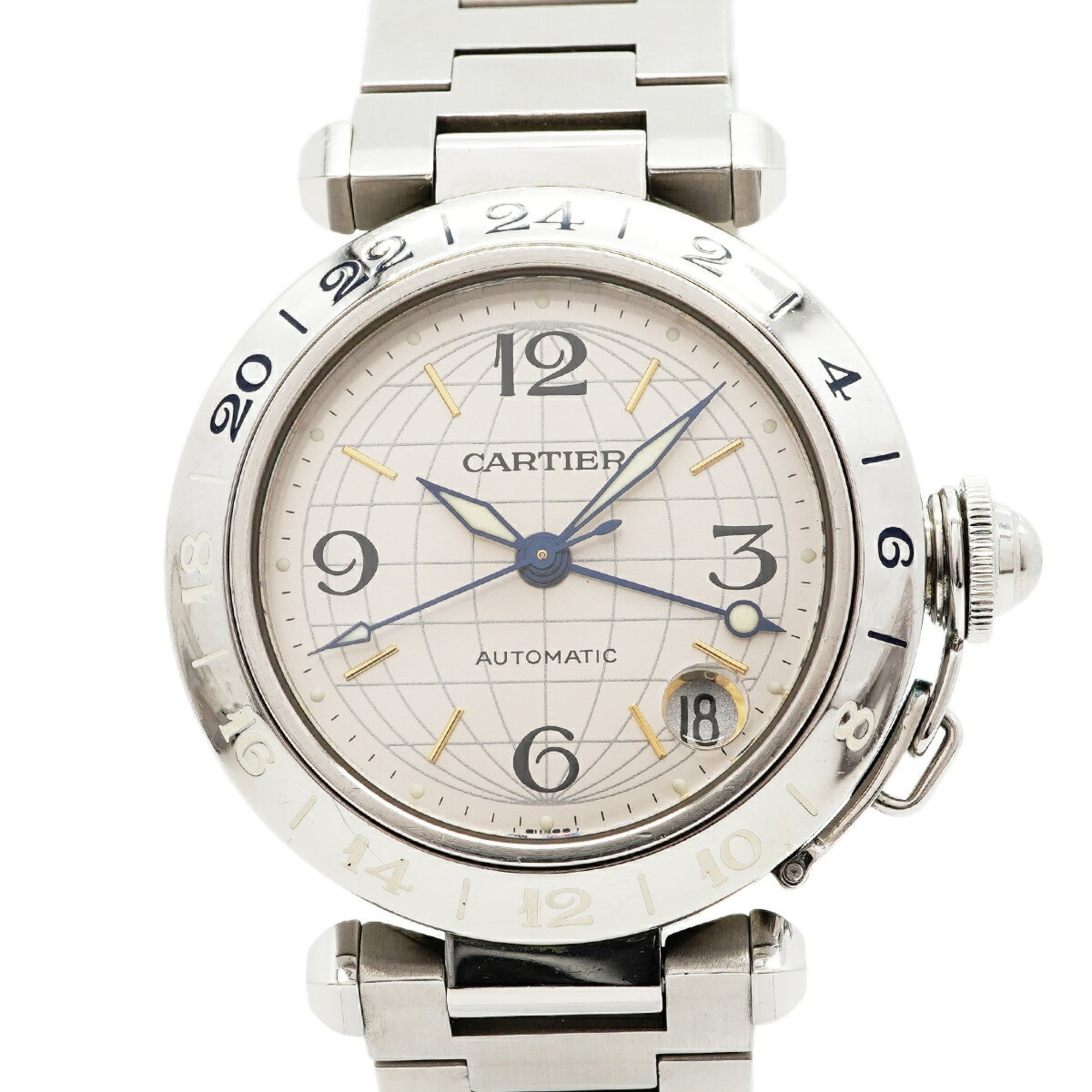 Cartier Pasha C Meridian GMT W31029M7 Silver Dial (Boys' Size)
