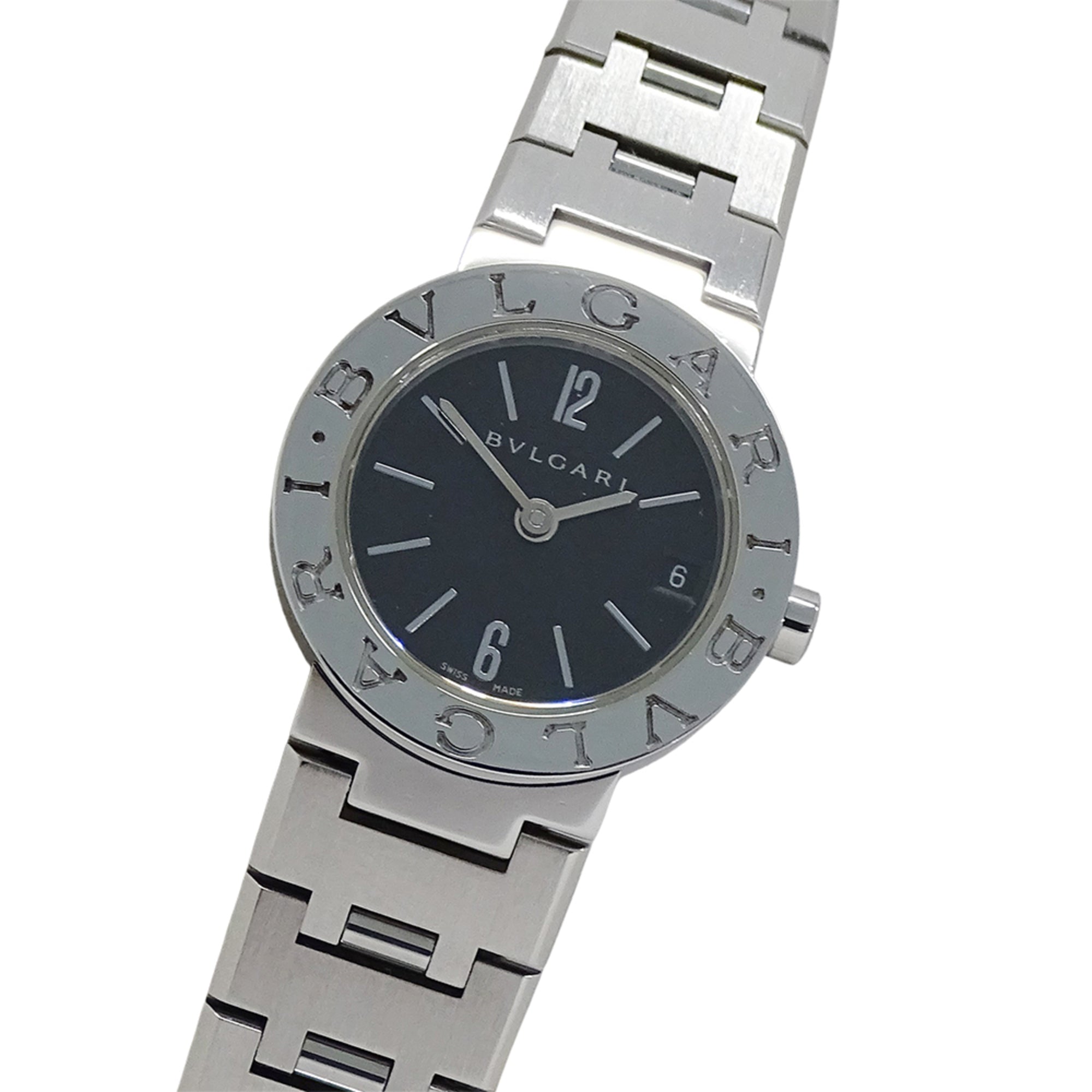 Bulgari BVLGARI Women's Watch, Brand: Date Quartz QZ Stainless Steel SS BB23SS Silver Black Round