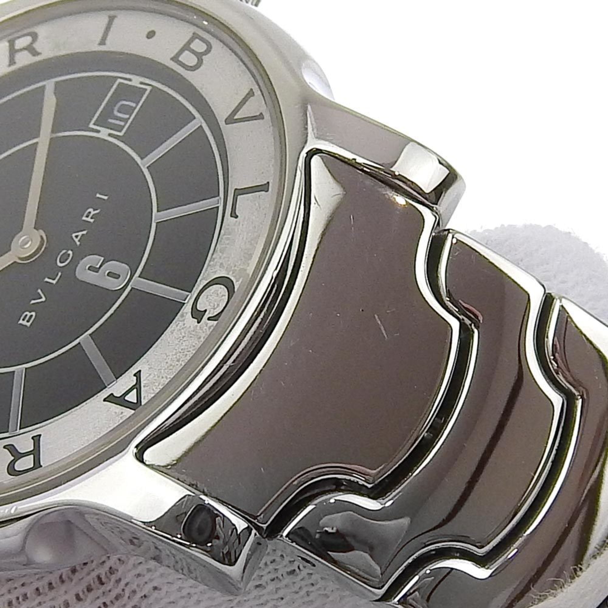 BVLGARI Solo Tempo Uhr ST35S Edelstahl Quarz Analoganzeige Schwarz Zifferblatt Herrenuhr