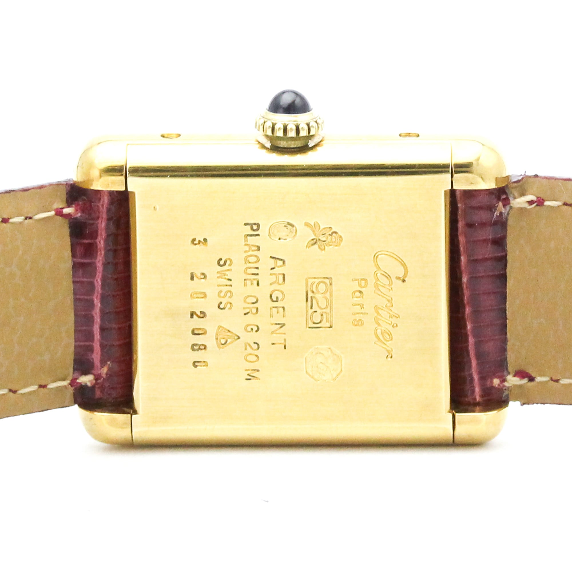 CARTIER Must Tank Vermeil Gold Plated Leater Hand-Winding Ladies Watch