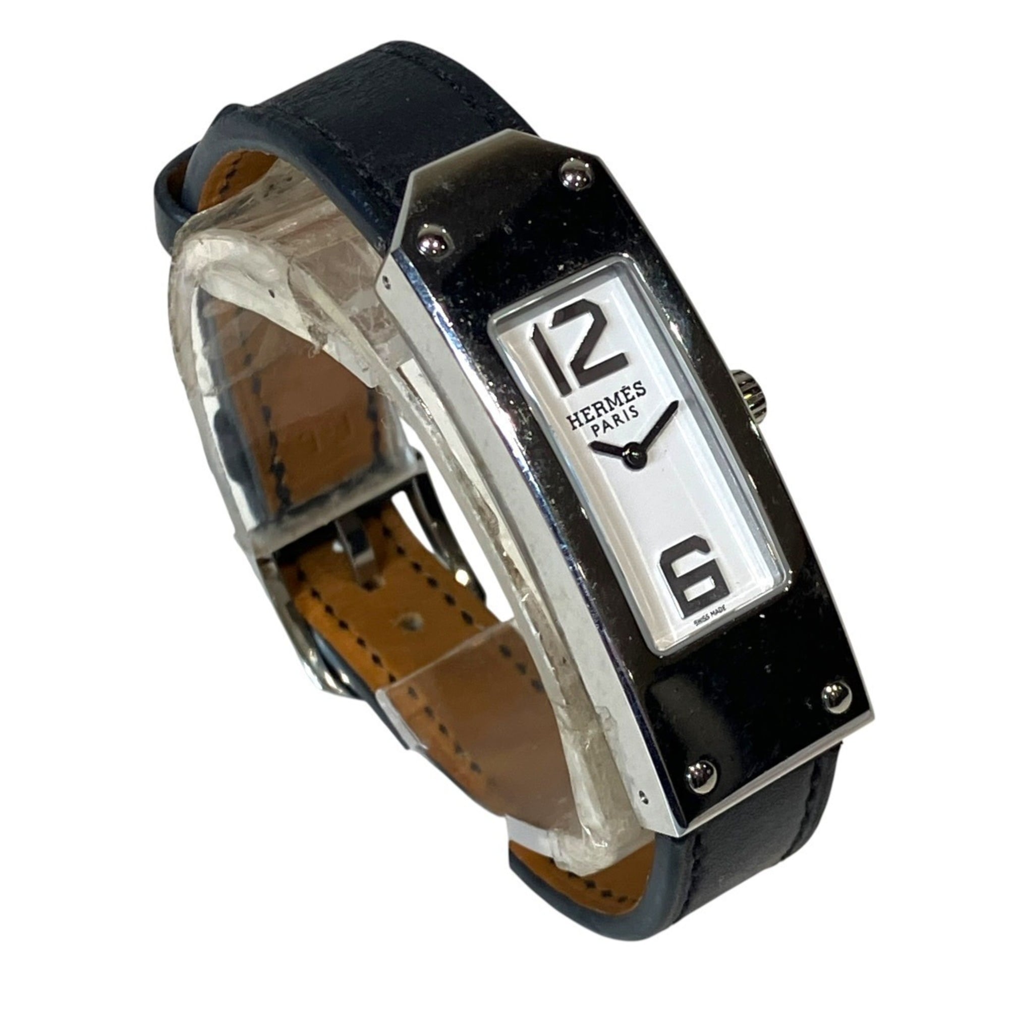 Hermes Kelly II watch, model, total weight 24.2g, stainless steel, genuine leather strap, quartz movement, white dial, KT1.210.