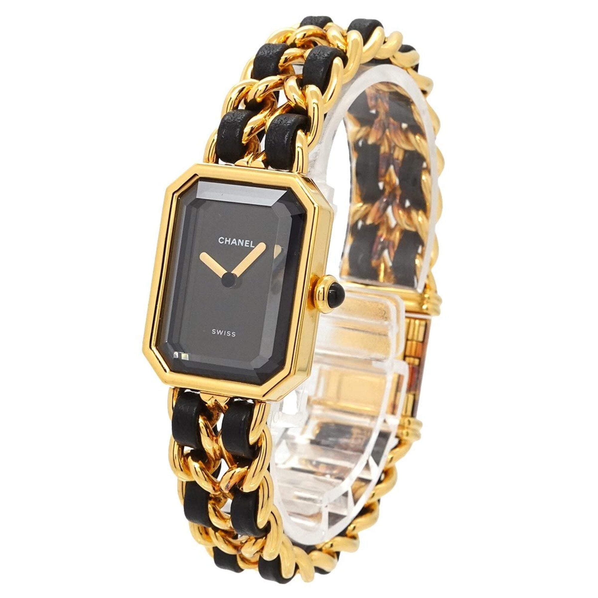 Chanel Premiere Large Size H0001 Wo Black Gold Quartz