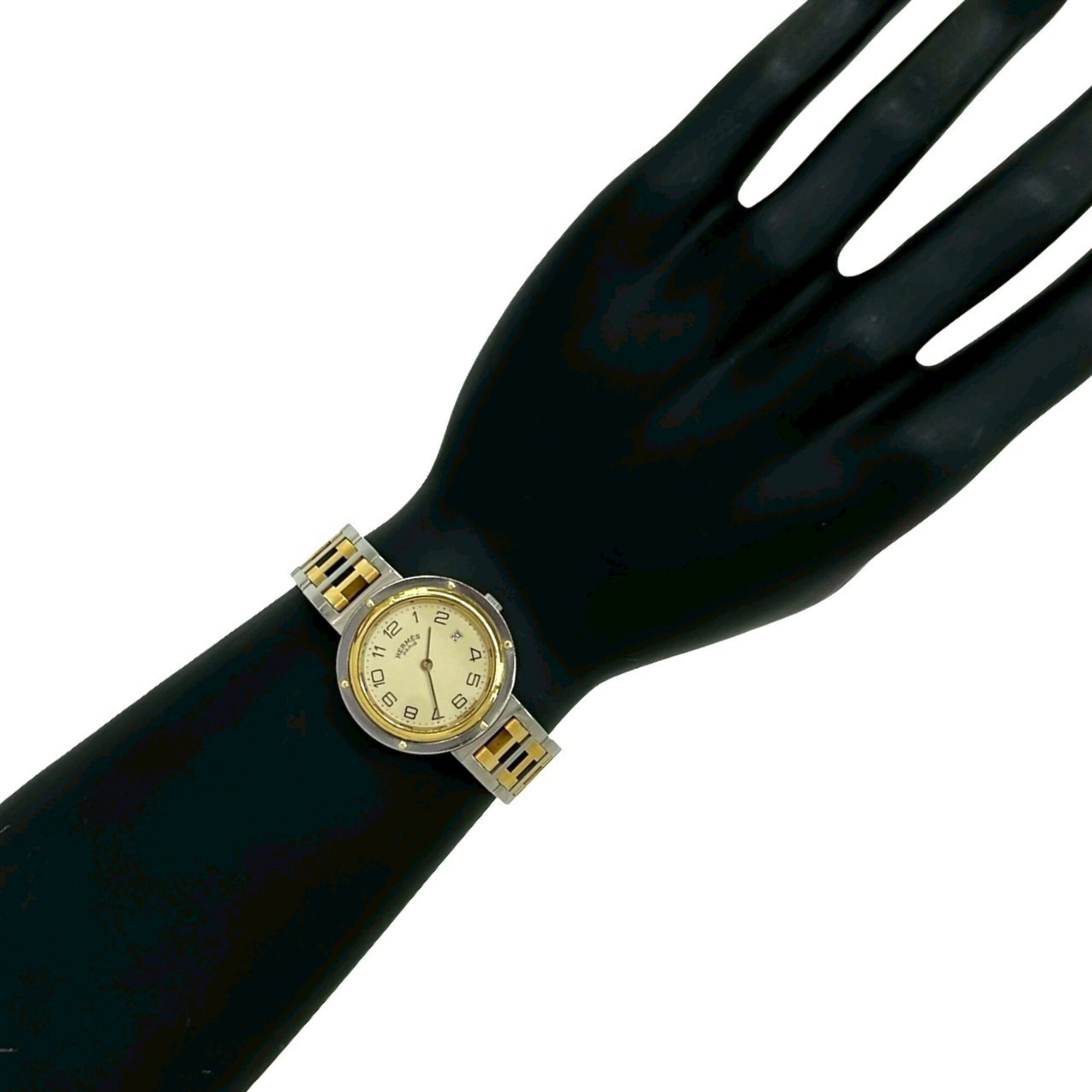 HERMES Clipper Stainless Steel GP Quartz Wrist Silver 32943