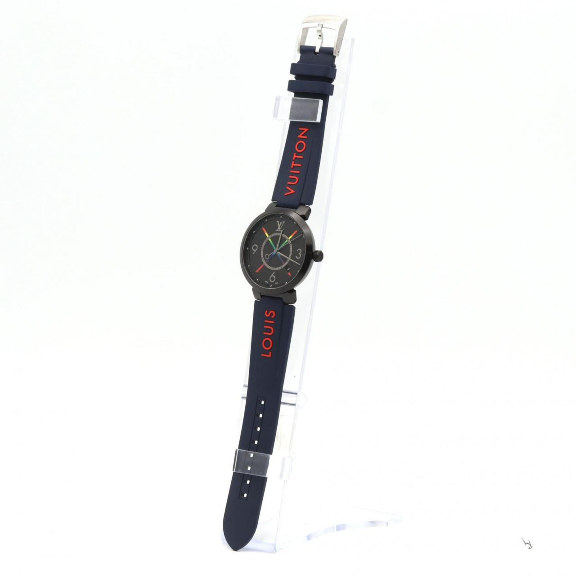 Louis Vuitton Tambour Slim Rainbow QA113Z Black Dial 39mm Watch
