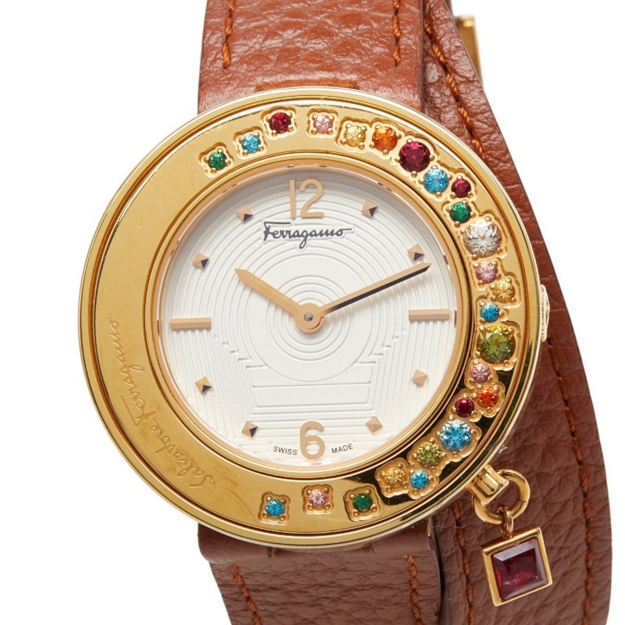 Salvatore Ferragamo Gancini Sparkling F64SBQ50001 Quartz White Dial Stainless Steel Topaz Ladies