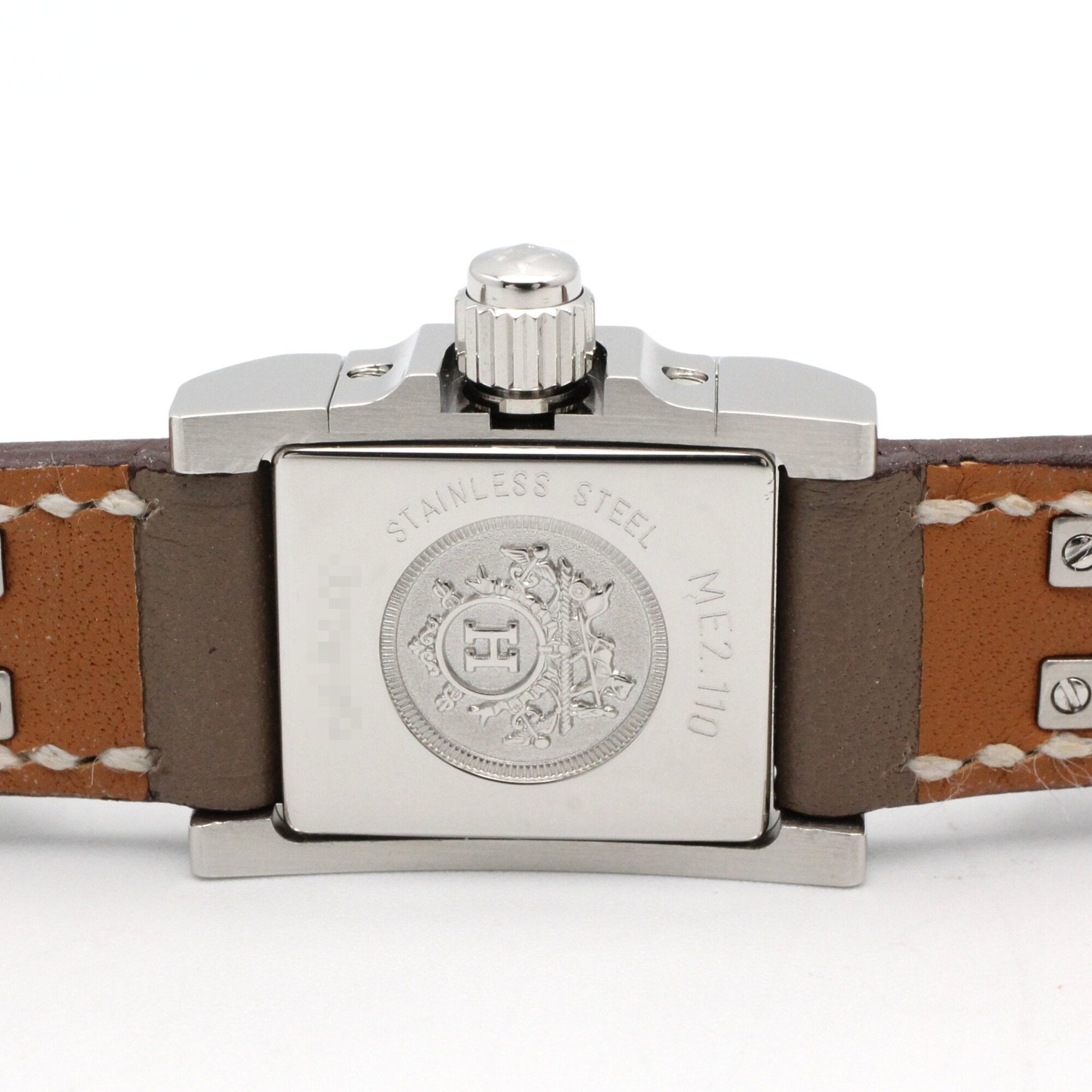 Hermes Mini Medor Stainless Steel Leather Strap Wo Silver Tone ME2.110