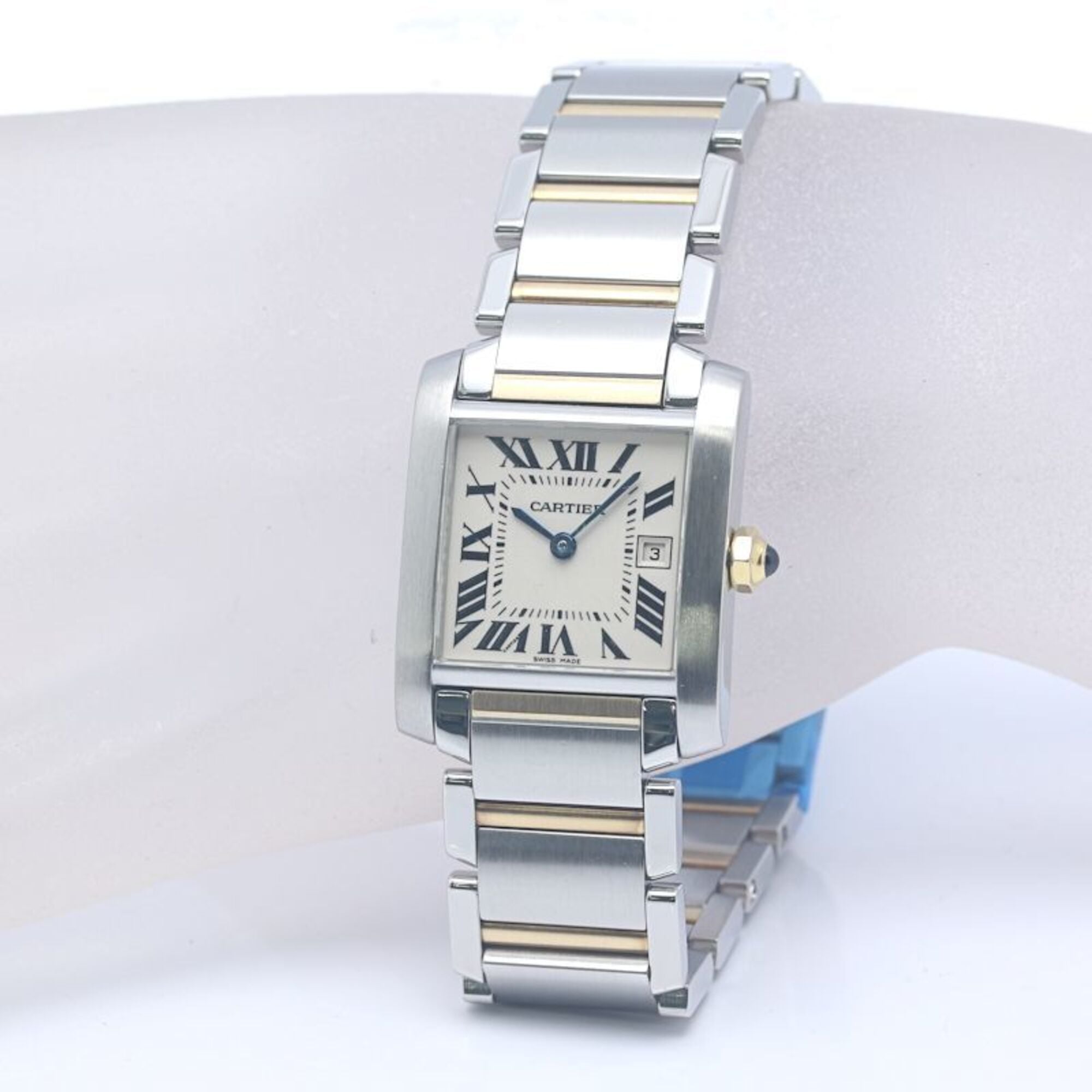 CARTIER Tank Française MM W51012Q4 Uhr, Jungengröße, 18 Karat Gelbgold x Edelstahl, 40380