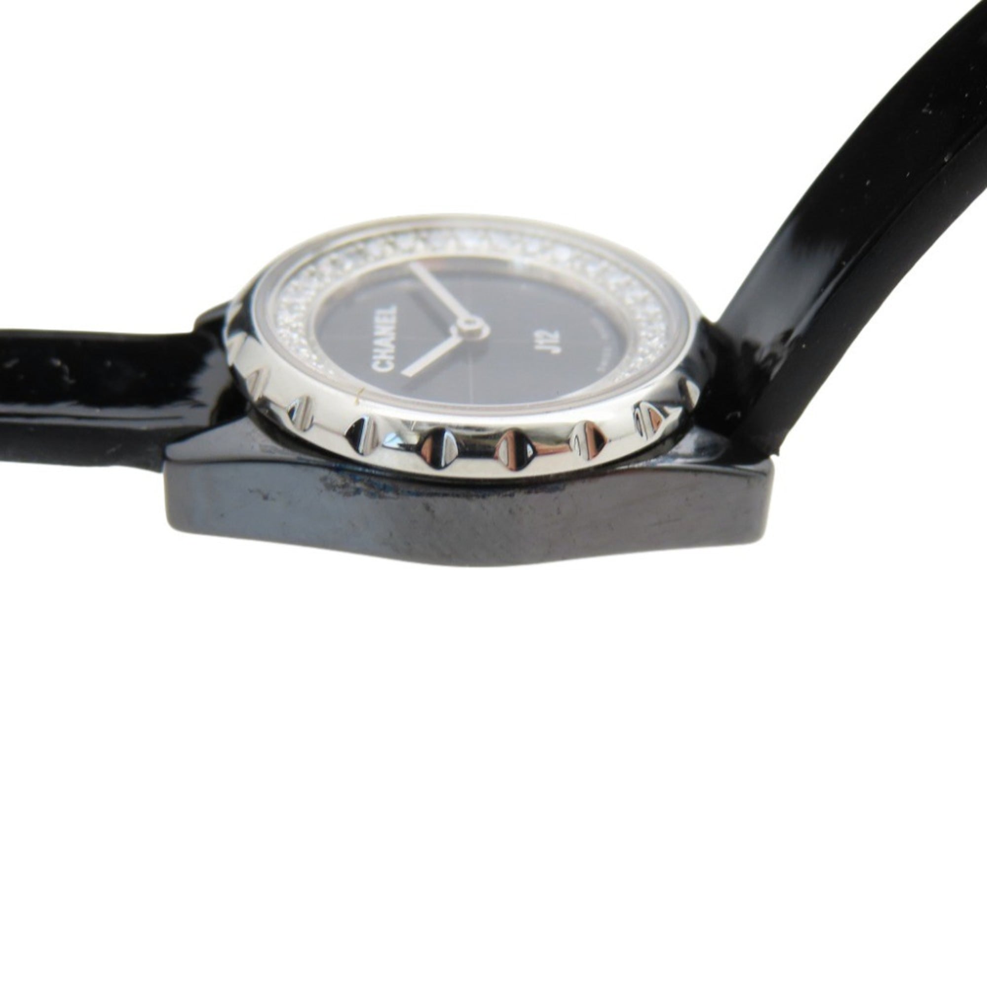 CHANEL J12 met diamanten lunette en handschoen, limited edition H4663 quartzhorloge, keramiek, diamant, lakleer, roestvrij staal, zwarte wijzerplaat, 0199CHANEL dameshorloge