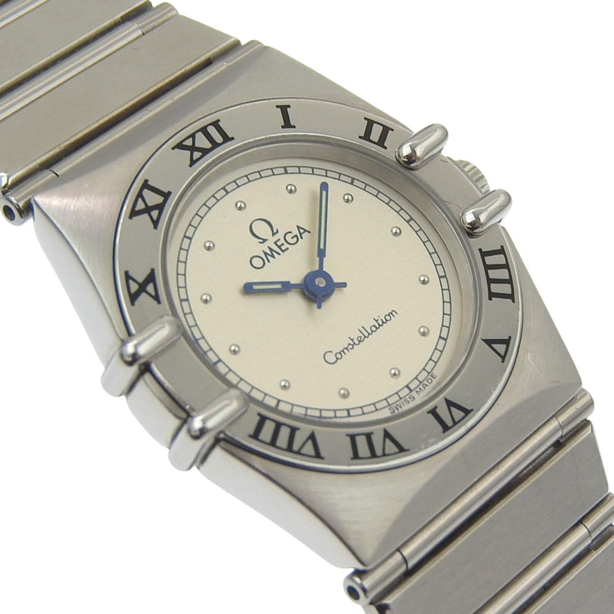 Omega Constellation Mini dameshorloge, roestvrij staal, quartz, analoog, zilveren wijzerplaat.
