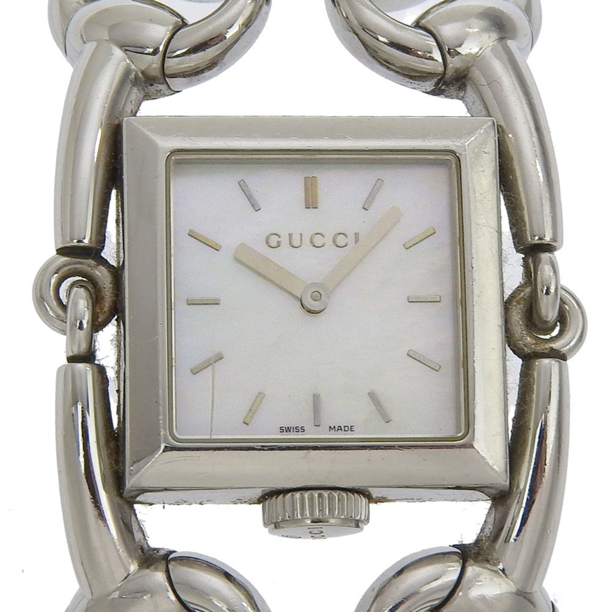 Gucci Signoria Watch, 116.3mm, Stainless Steel, Quartz Movement, Analog Display, White Shell Dial, Women's