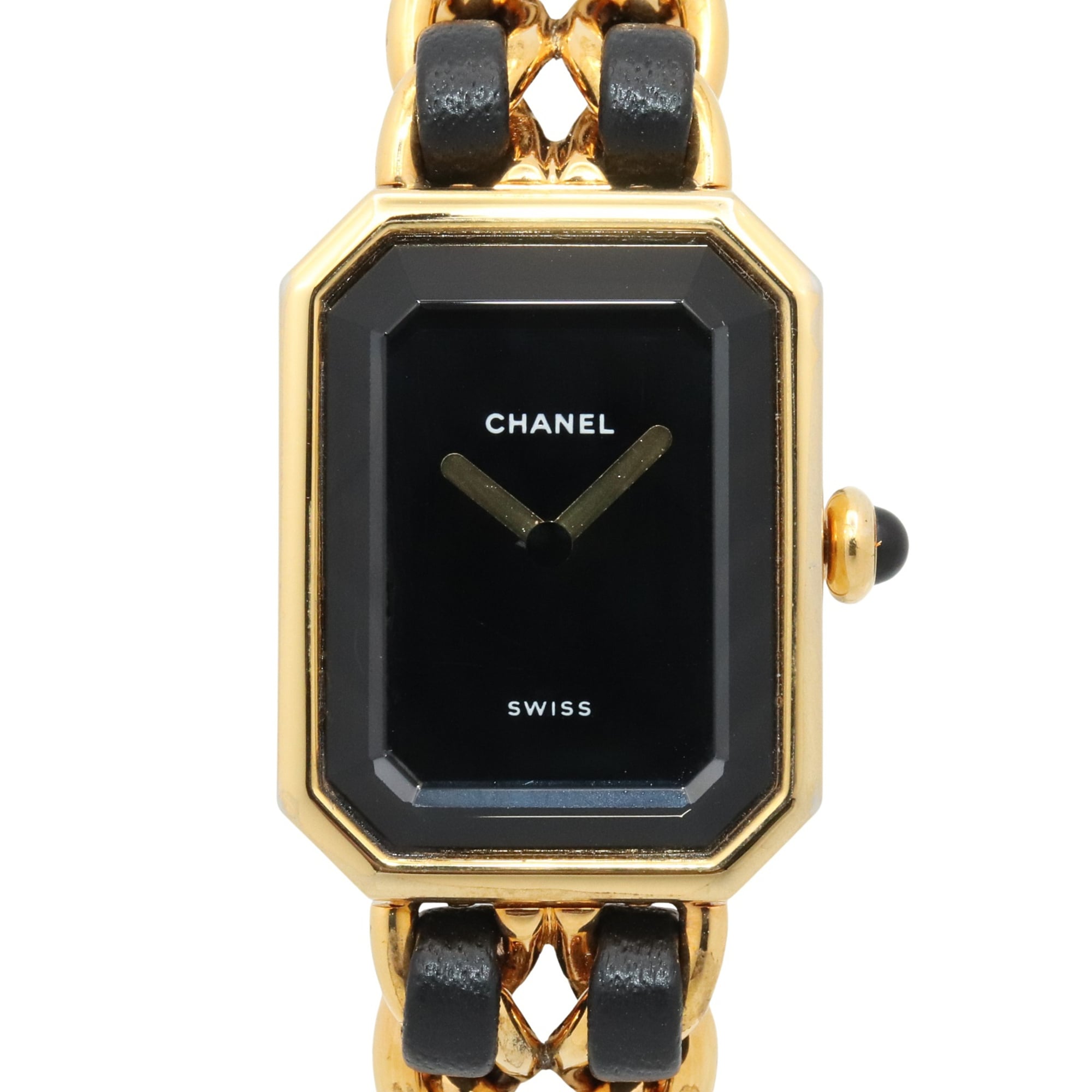 Chanel CHANEL Première S Gold Plated (GP) Leather Strap Wo Black H0001