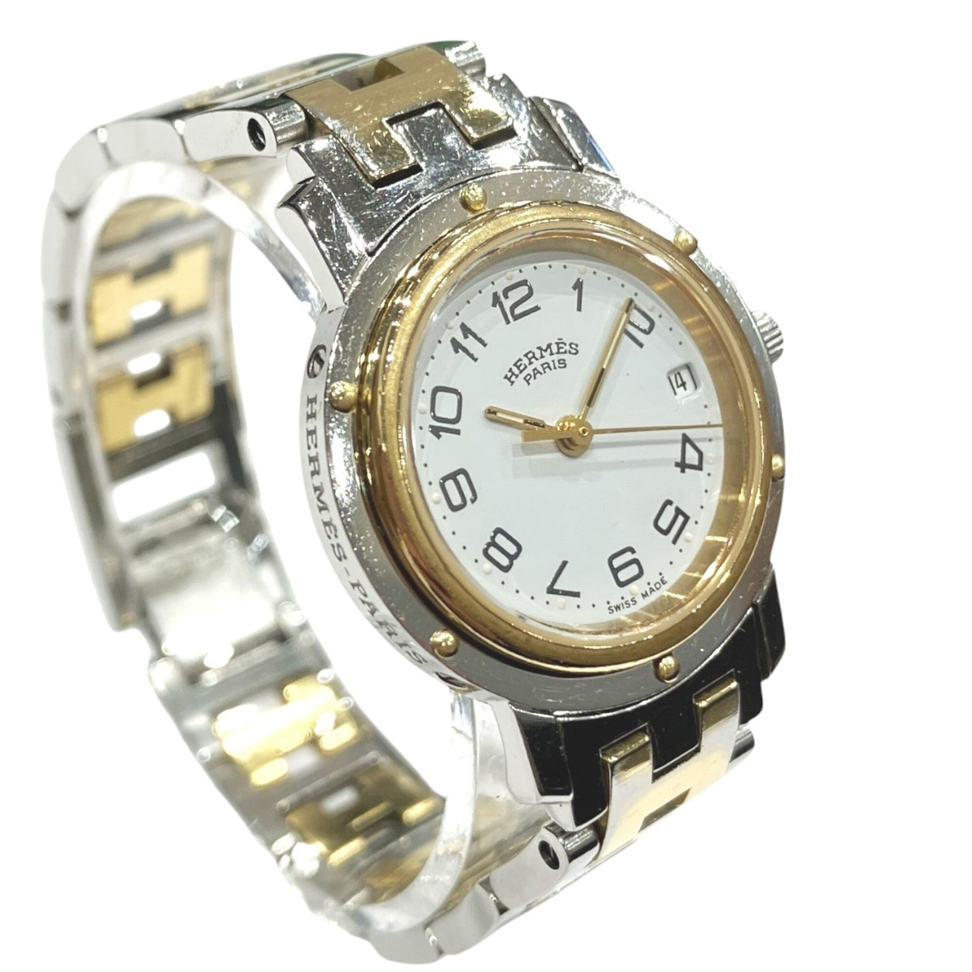Montre Hermes Clipper, poids total 36,2 g, acier inoxydable, mouvement Quartz, cadran Blanc, CL3.240