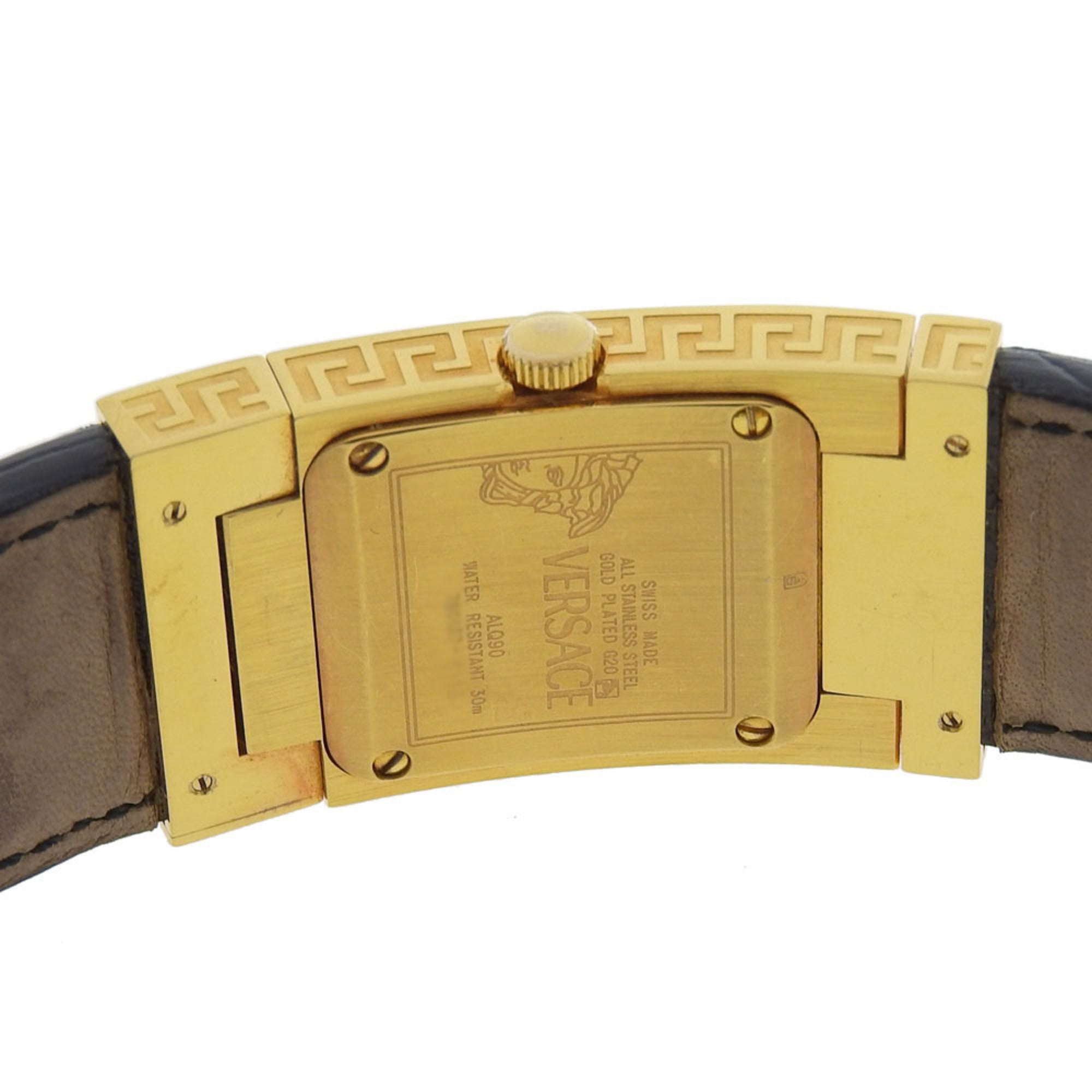 Versace VERSACE ALQ90 Rechthoekig zwart wijzerplaat GP/leer quartzhorloge op batterijen voor dames