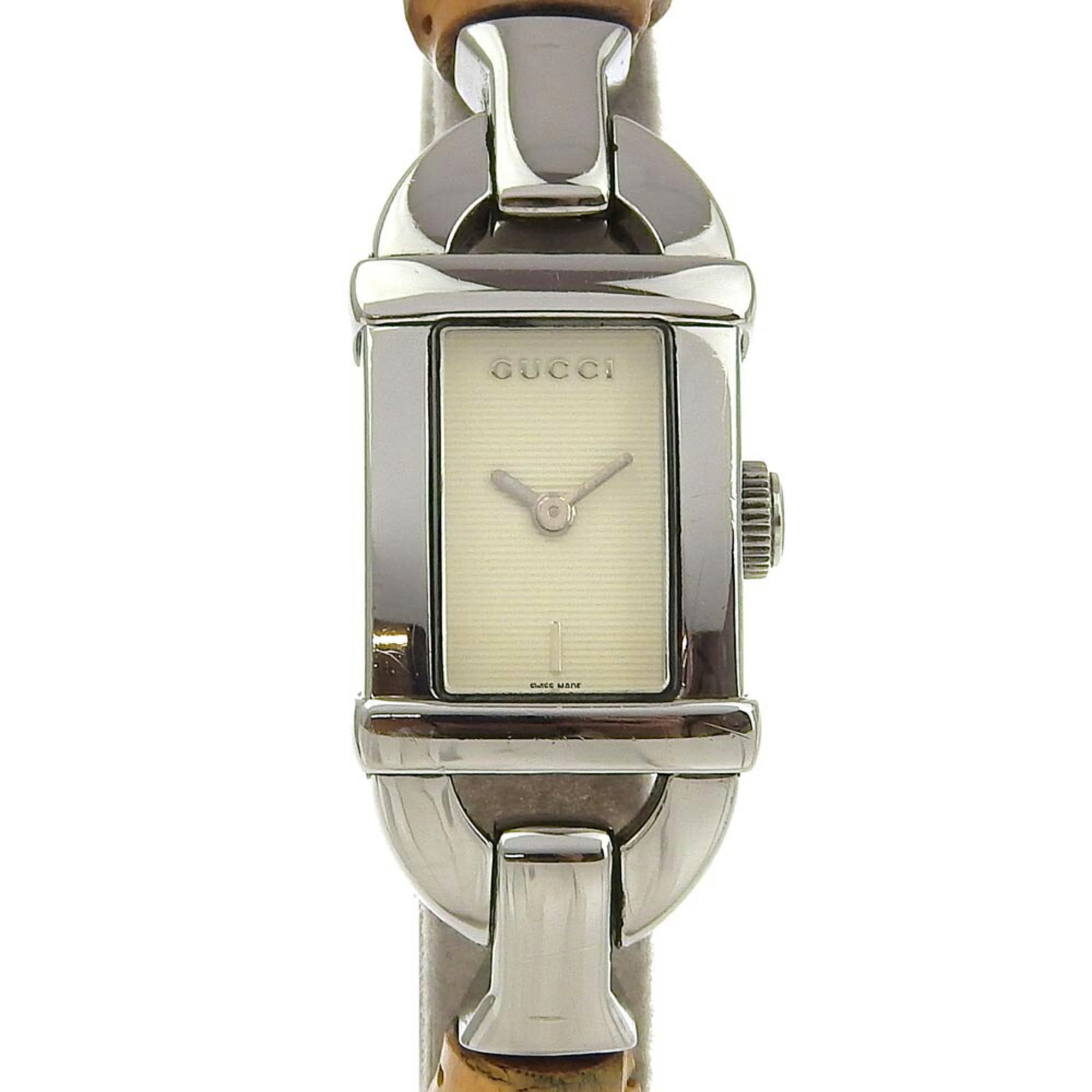 Gucci Watch 6800L Stainless Steel x Bamboo Quartz Analog Display Ivory
