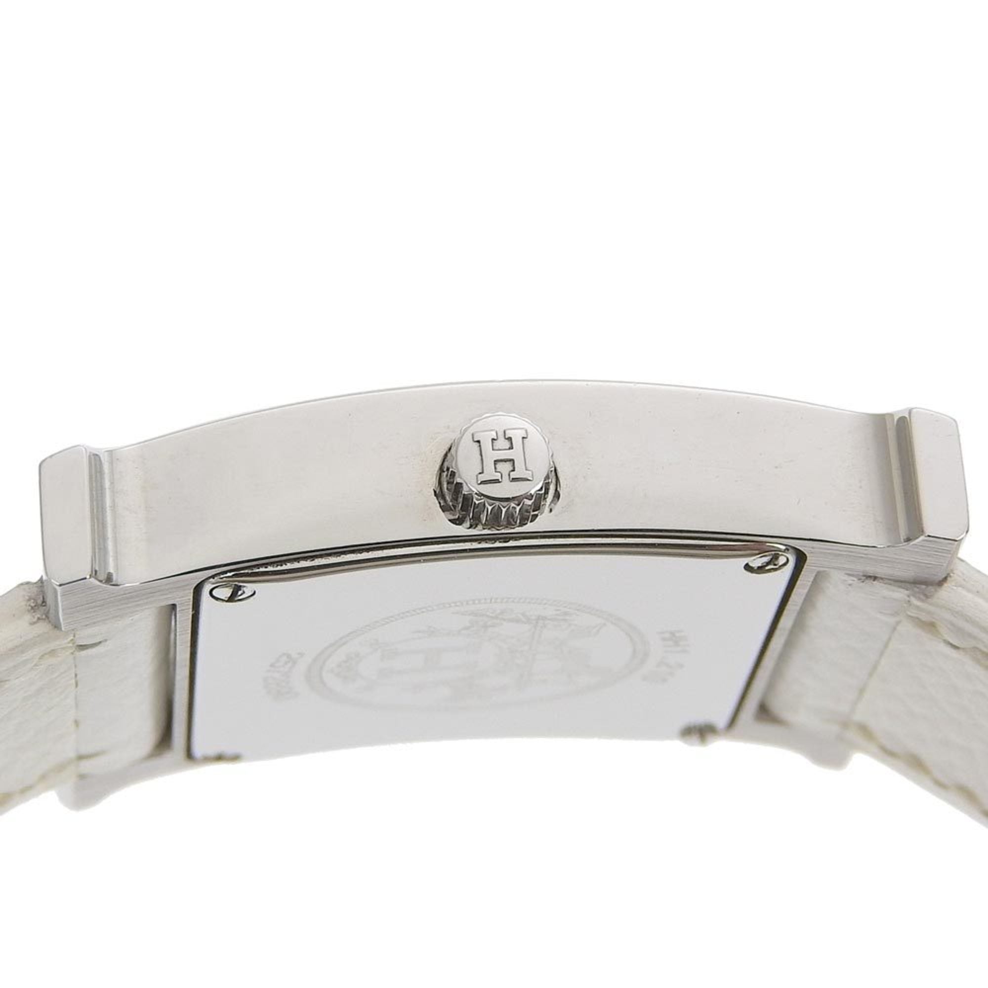 Hermes HERMES H Armbanduhr HH1.210 Edelstahl x Leder 2005 Quarz Analoganzeige Weiß Zifferblatt Damen