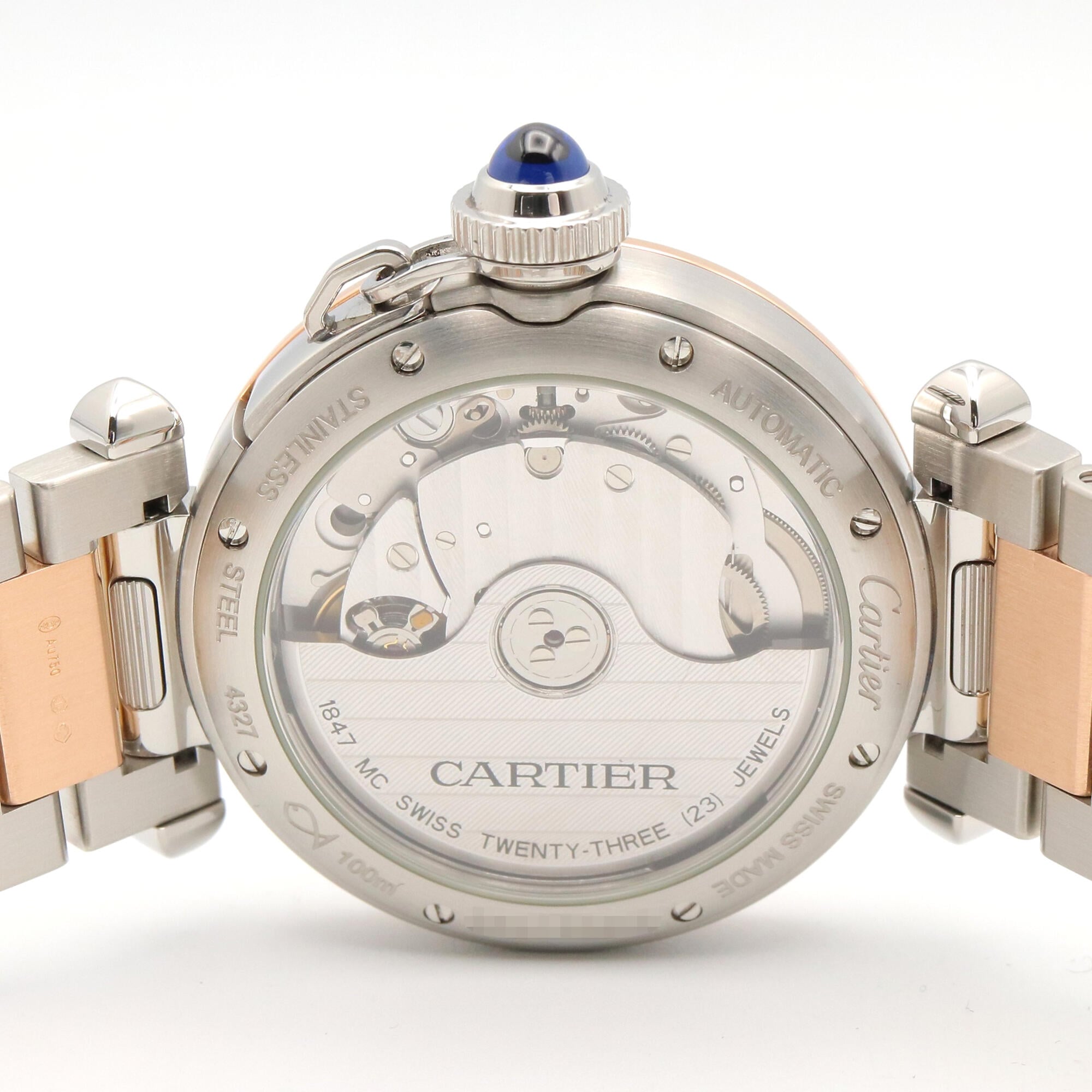 Cartier Pasha de Uhr, 18 Karat Roségold (PG) und Edelstahl, Herrengröße, Silber, W2PA0008