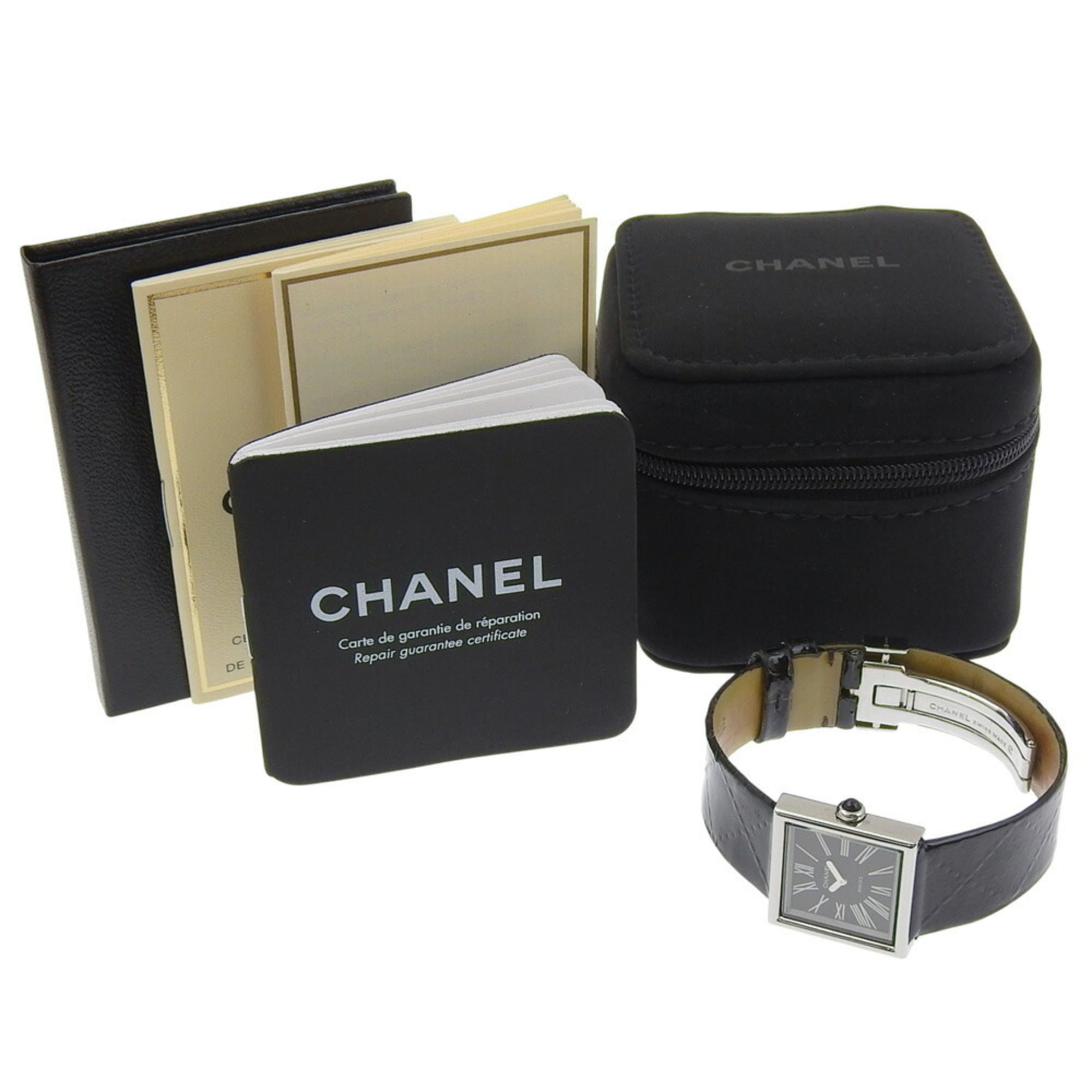 Montre pour femme Chanel Mademoiselle H0525, cadran Noir acier inoxydable et cuir émailléQuartz 23 mm