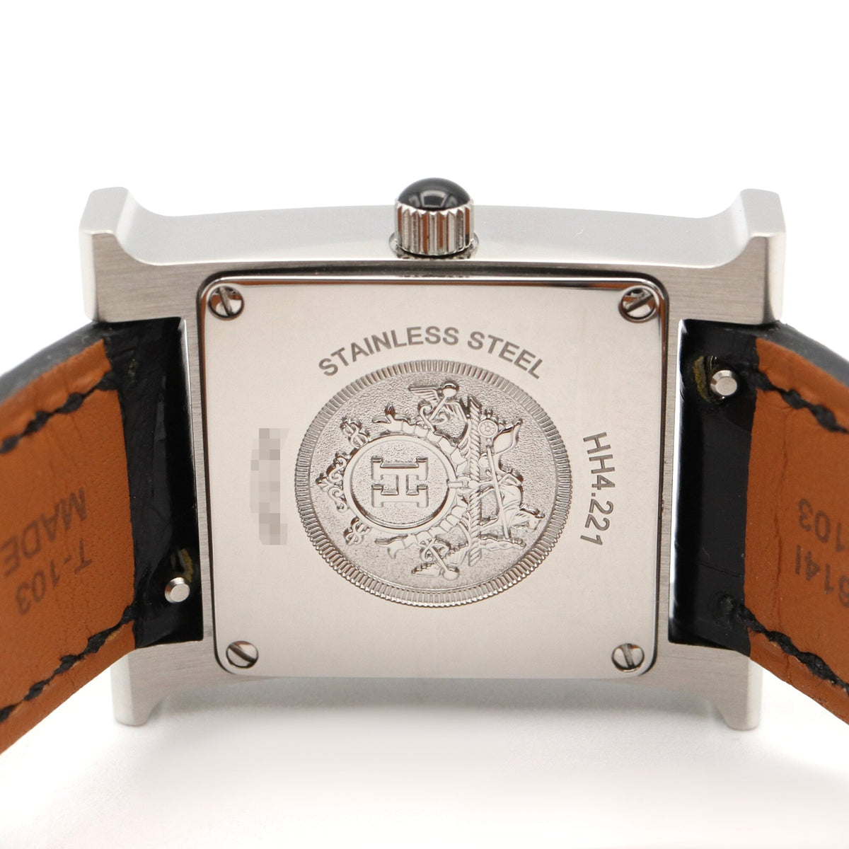 Hermes H- O Carre Small Diamond HH4.221 Black, Silver Dial 21mm Watch