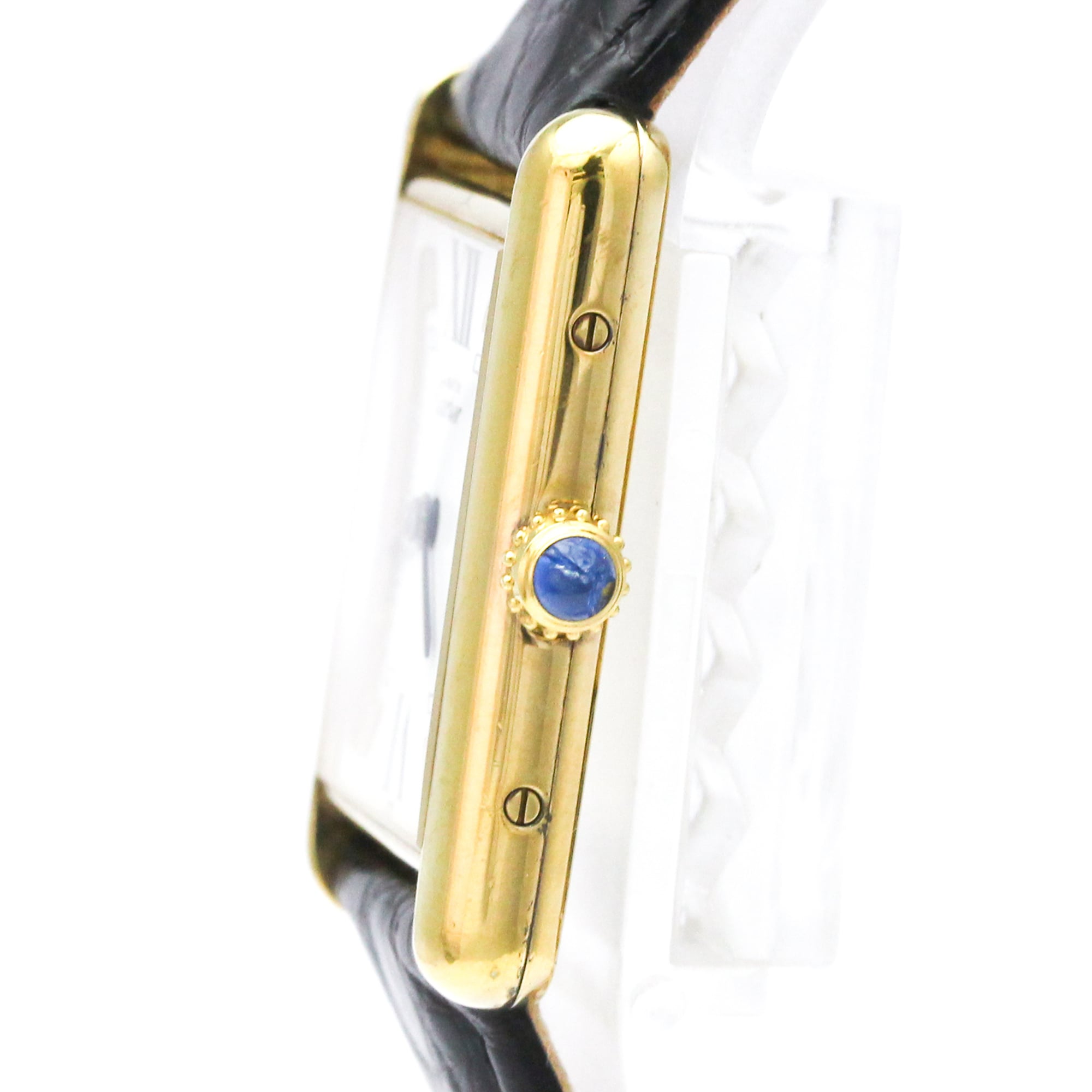 CARTIER Must Tank Vermeil verguld leren quartz herenhorloge 590005
