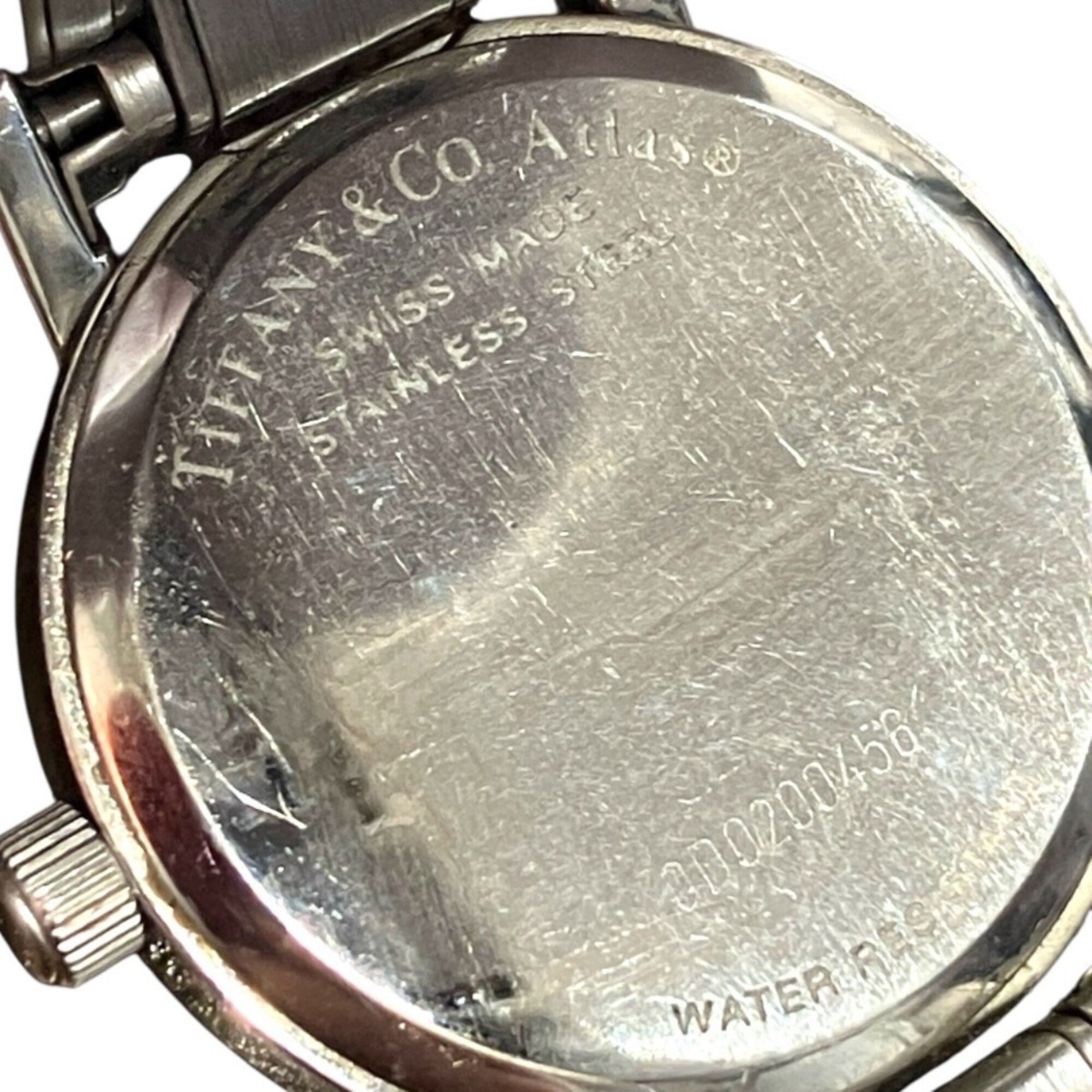 Tiffany & Co. Atlas watch, total weight 53.6g, stainless steel, quartz movement, black dial.