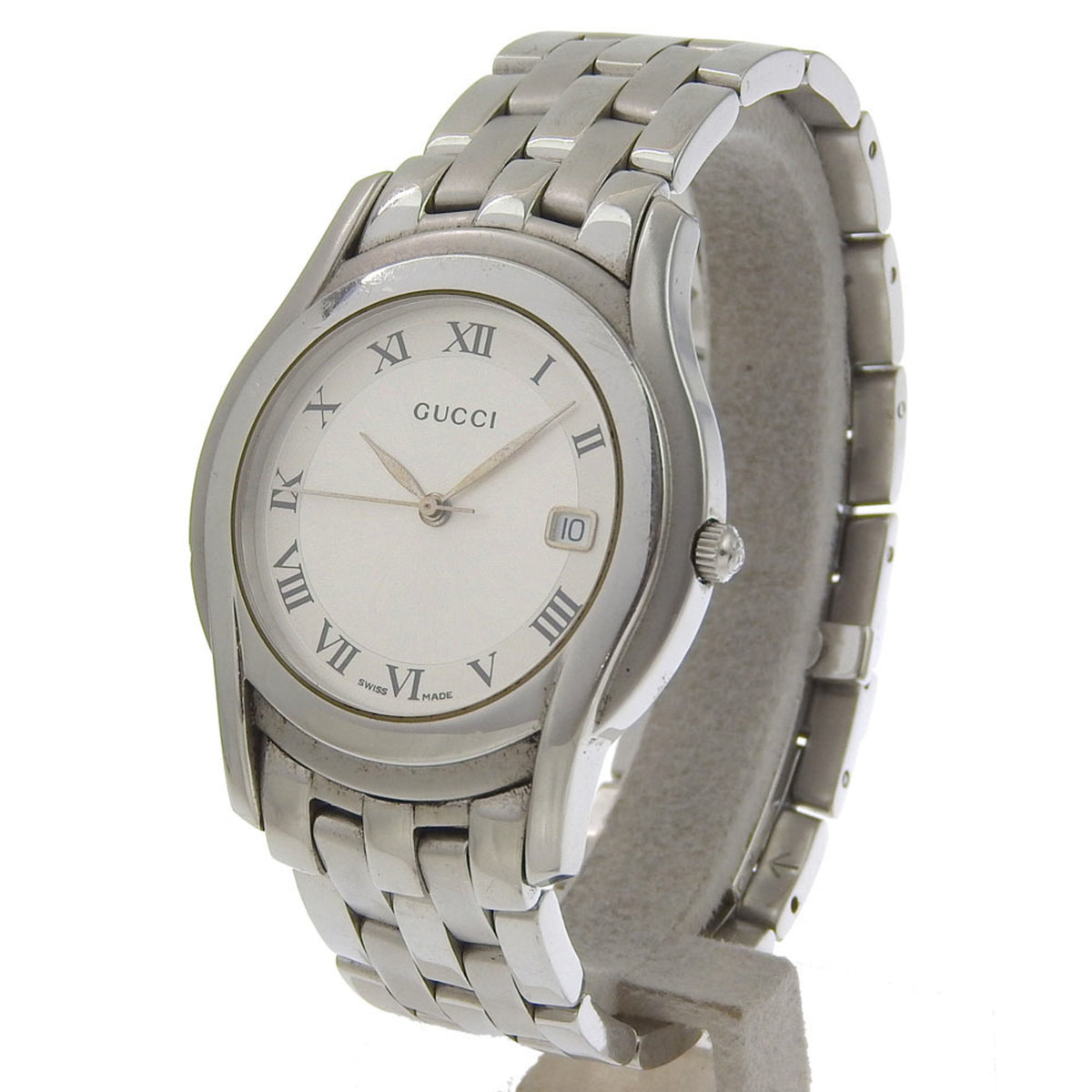 Gucci 5500M Stainless Steel Watch, Silver, Quartz, Analog Display, Silver Dial, Women's Watch
