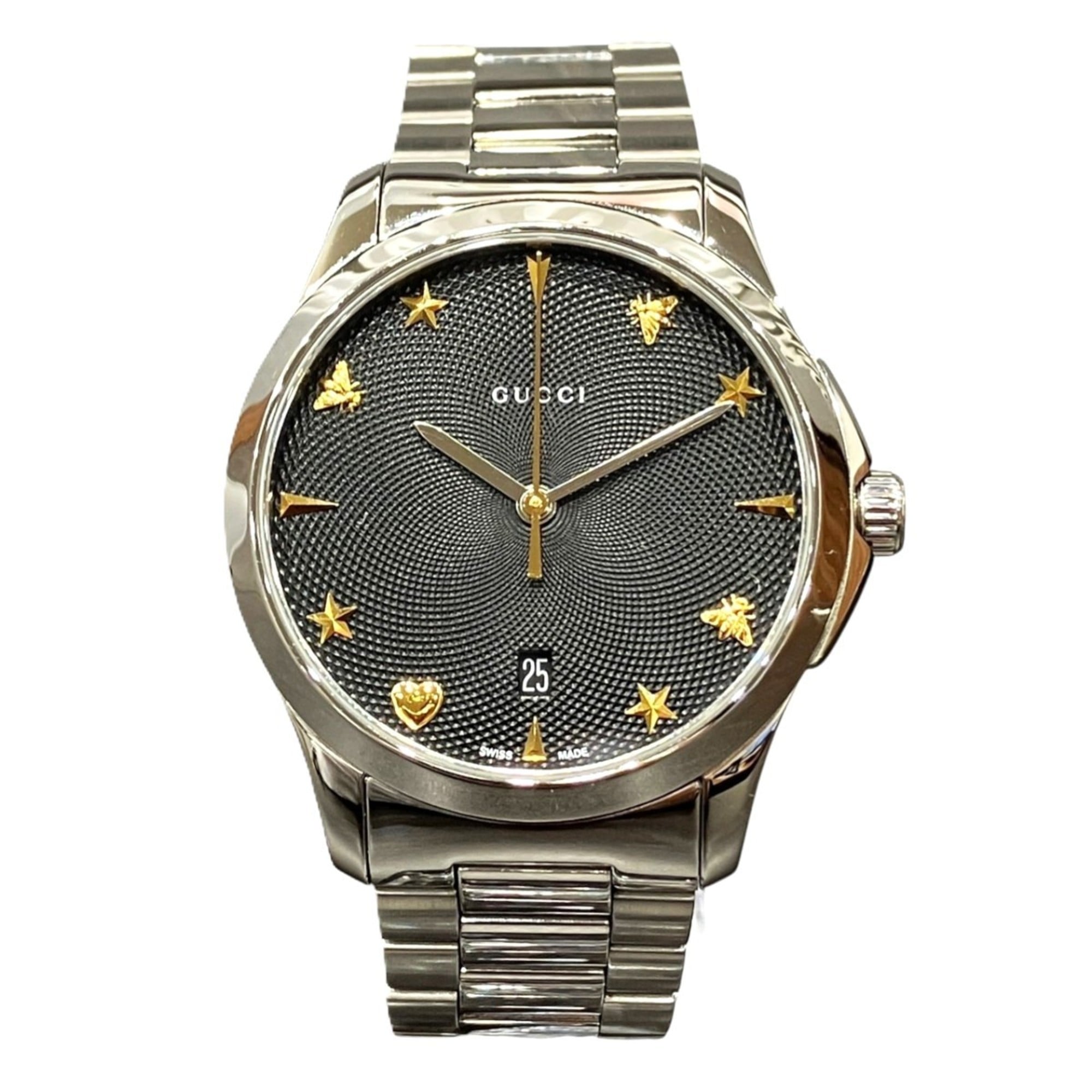 Gucci G-Timeless watch, total weight 105.2g, stainless steel, quartz movement, black dial, YA1264029A, free shipping.