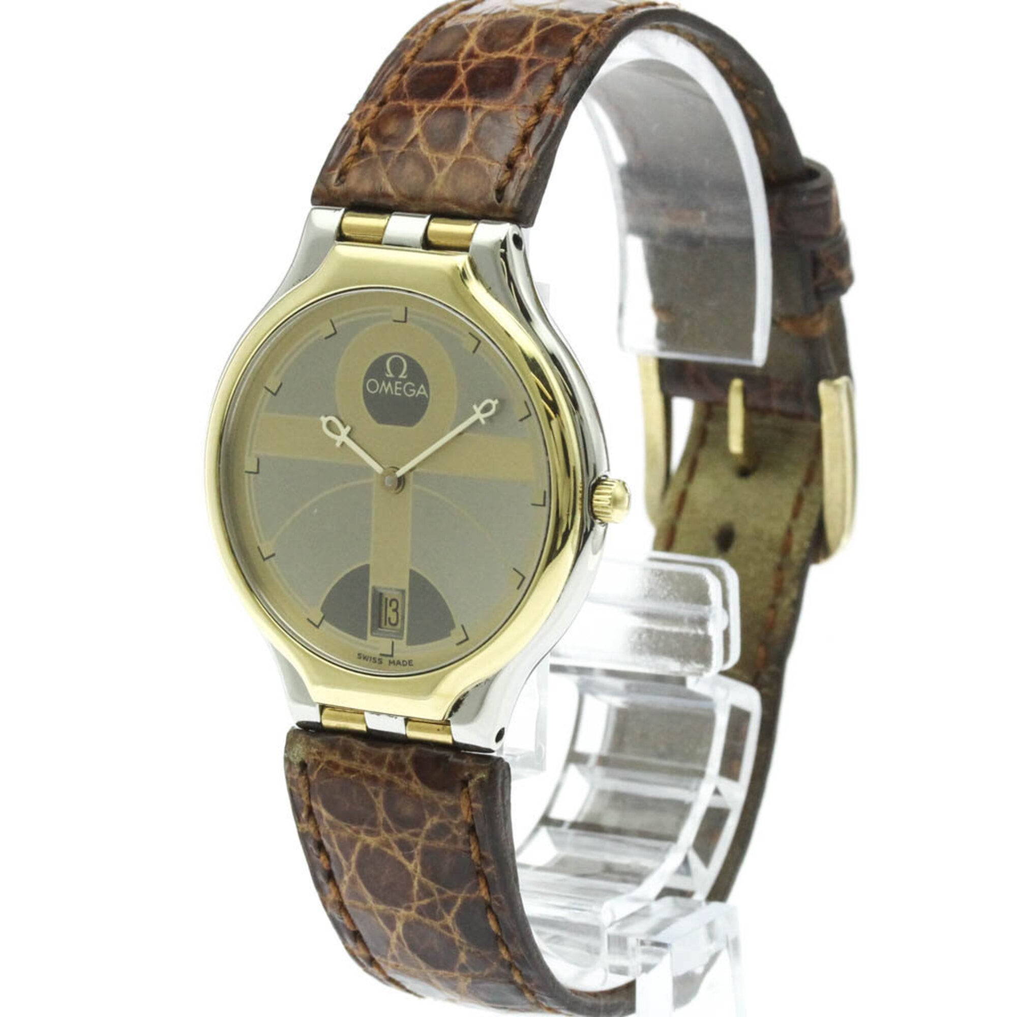 OMEGA De Ville Symbol K18 Gold Steel Quartz Mens Watch 196.0316 Polished