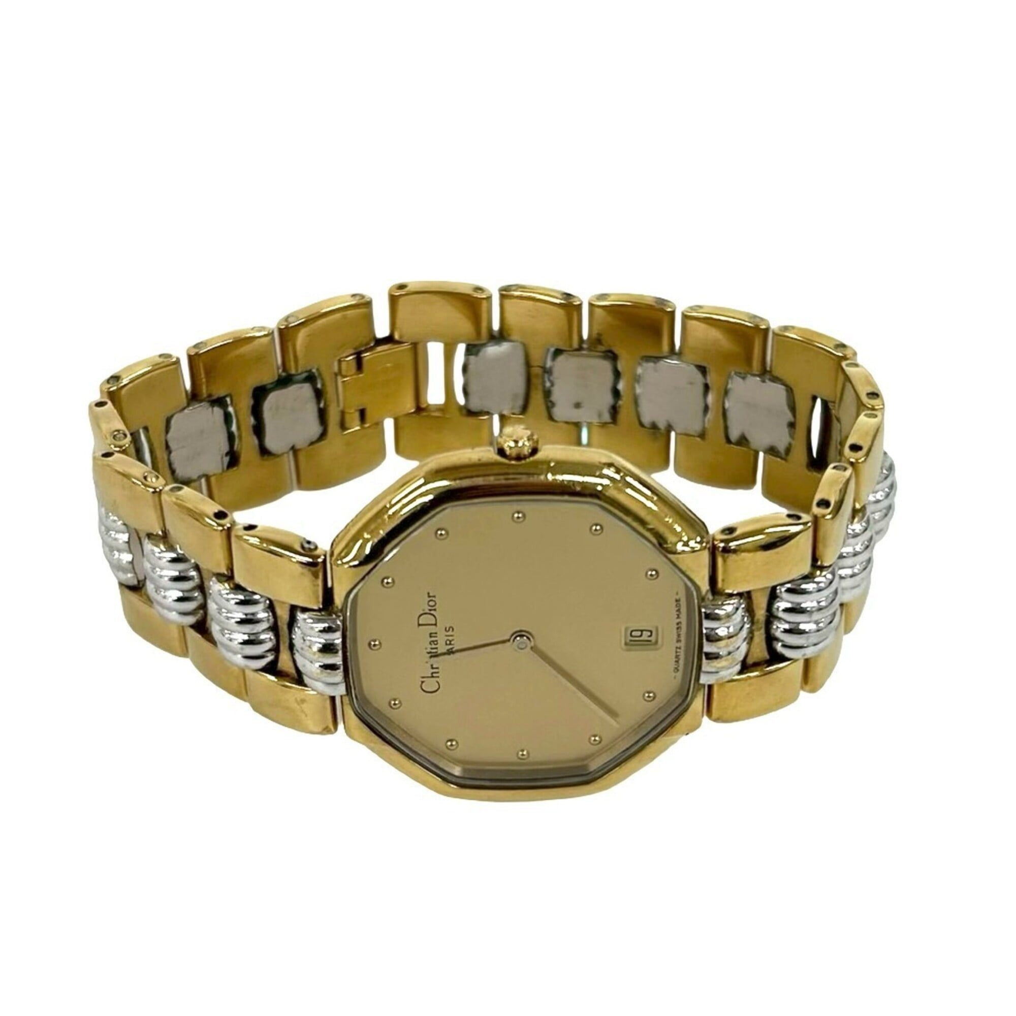 Christian Dior Vintage Octagon Stainless Steel Quartz Wrist Gold 31990