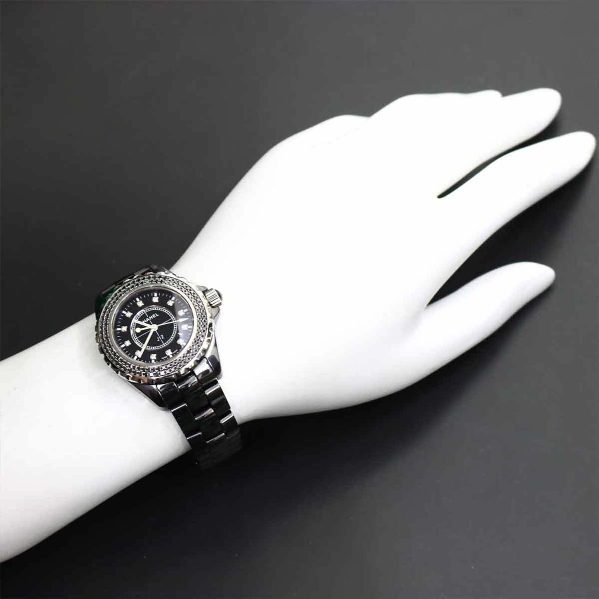 Chanel J12 33mm H2082 Women's Watch, Black Diamond Bezel, Date Display, Ceramic Quartz Watch