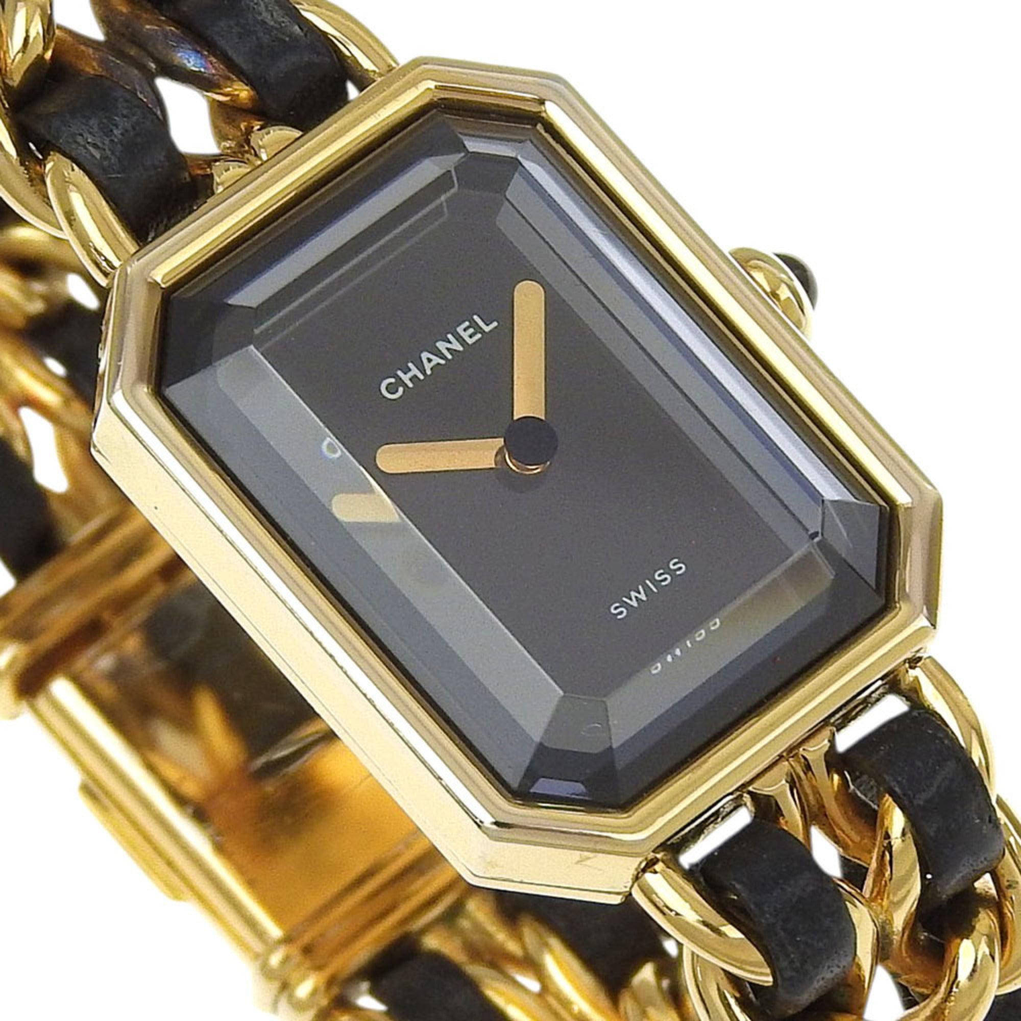 CHANEL Premiere S-horloge H0001, verguld leer, quartz uurwerk, analoge wijzerplaat, zwarte wijzerplaat, damesmodel