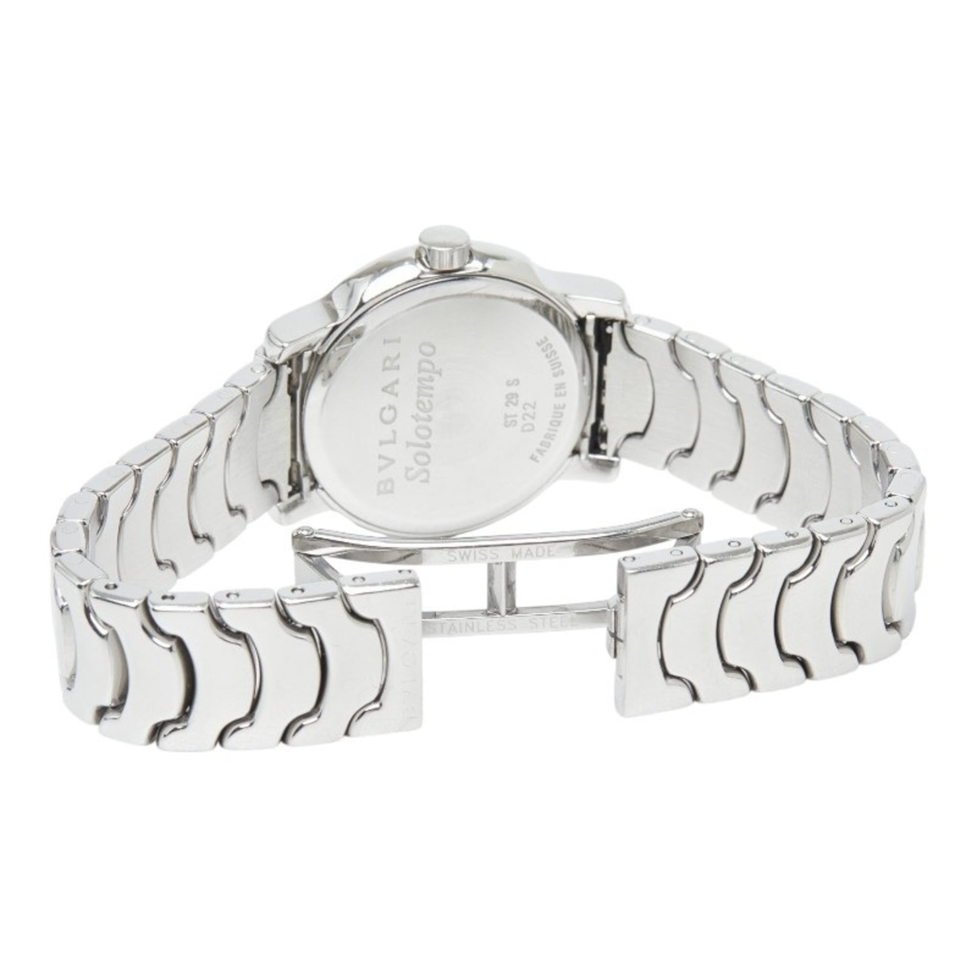 Bulgari Solotempo ST29S Quarzzuhr, Schwarz Zifferblatt, Edelstahl, Damenuhr, BVLGARI
