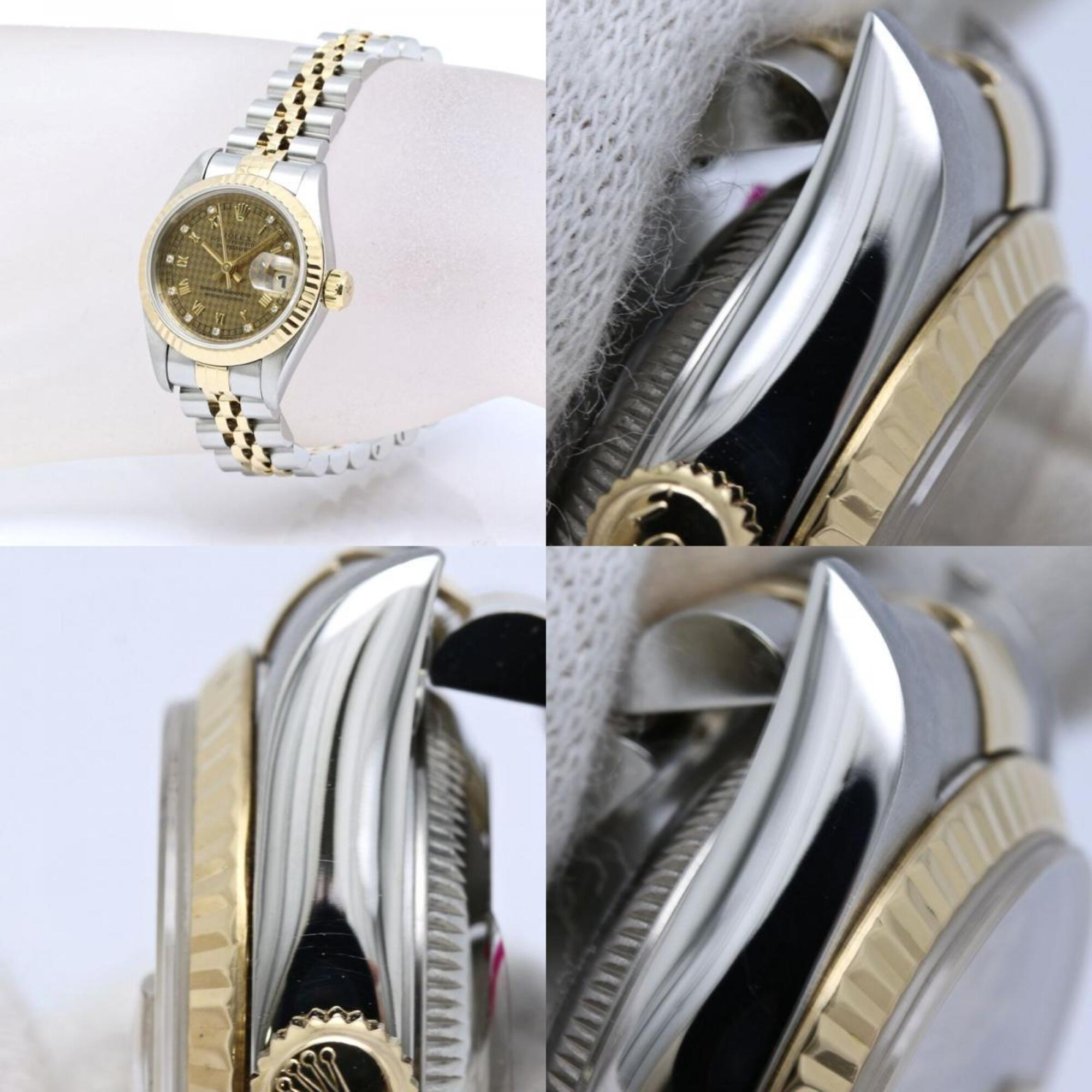 ROLEX Datejust 10P Diamond Houndstooth Gold 69173G Wo 40548