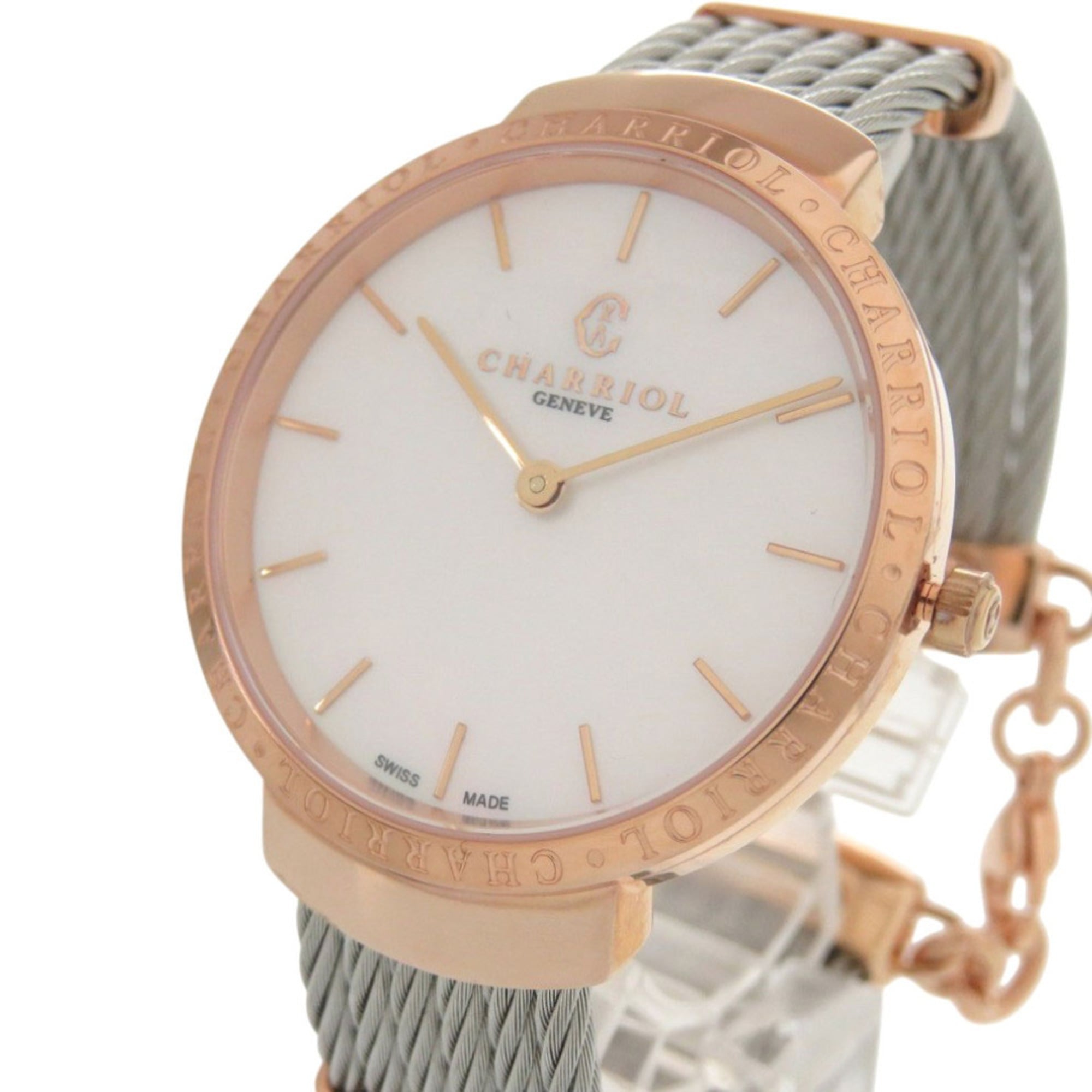 Ongebruikt Charriol Saint-Tropez roestvrijstalen polshorloge met witte kast, wijzerplaat en roségouden quartz uurwerk 0595 CHARRIOL