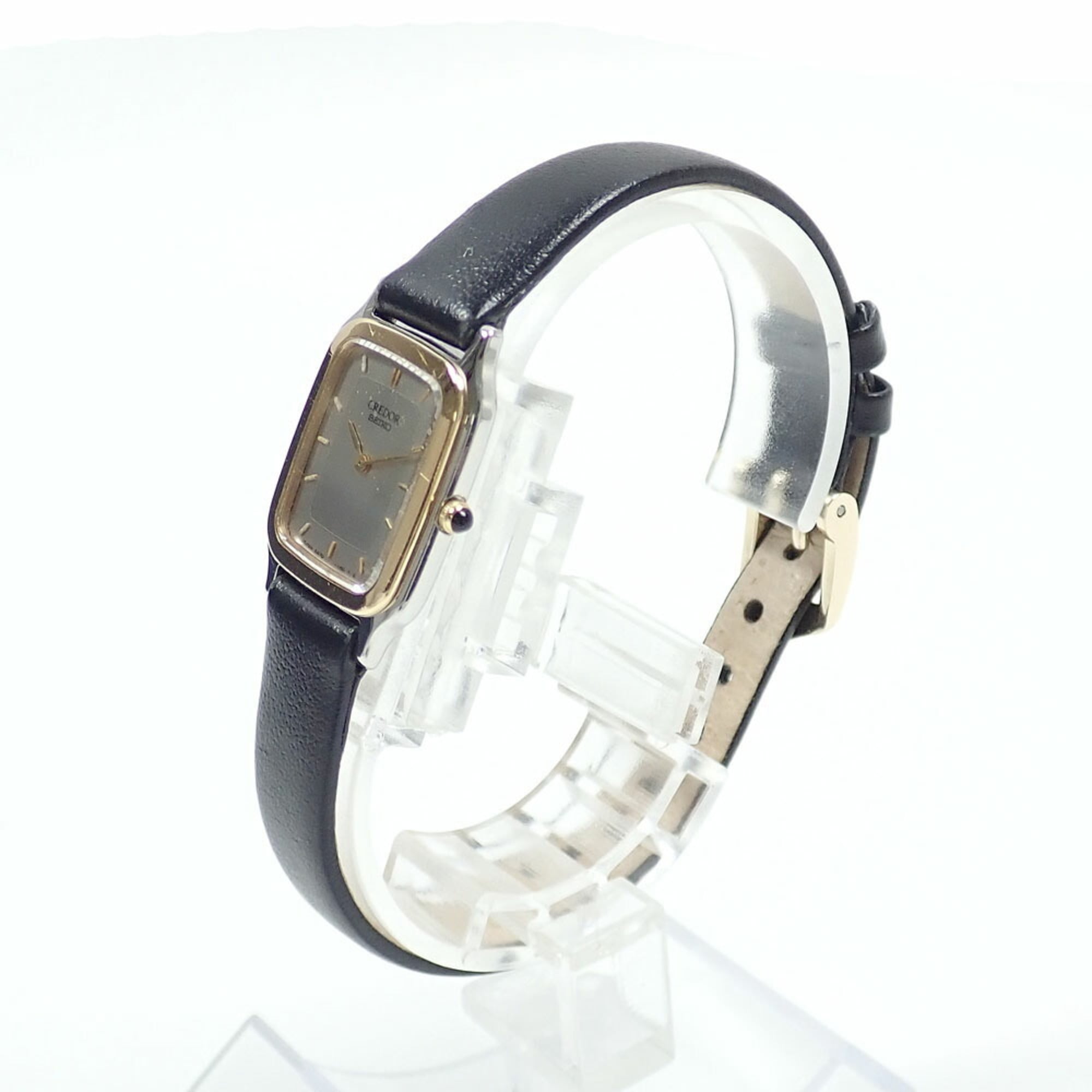 Seiko Credor Ladies Quartz Watch, 18K Yellow Gold, Stainless Steel, Leather Strap, Model 5A70-5600, Battery Operated, Aftermarket Buckle