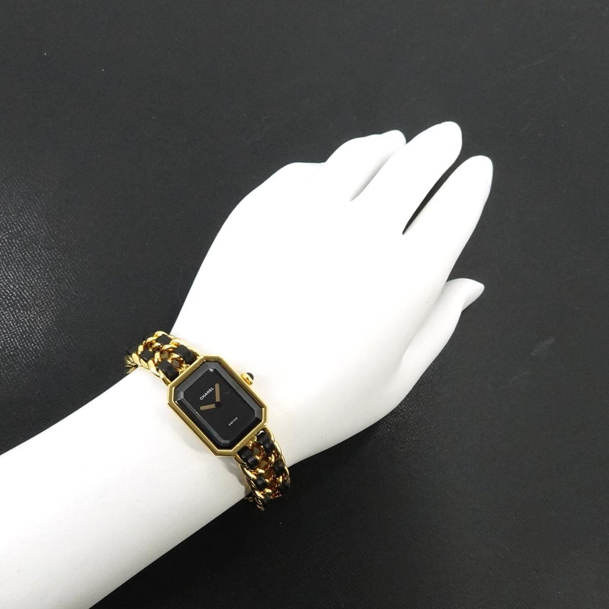 Chanel Premiere Large Size H0001 Wo Black Gold Quartz