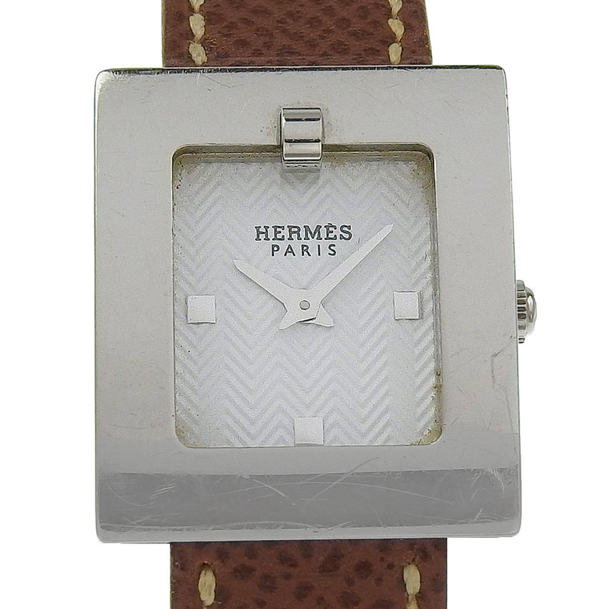 Hermès BE1.110 Women's Stainless Steel and Leather Strap Watch, 2002, Quartz Movement, Analog Display, White Dial