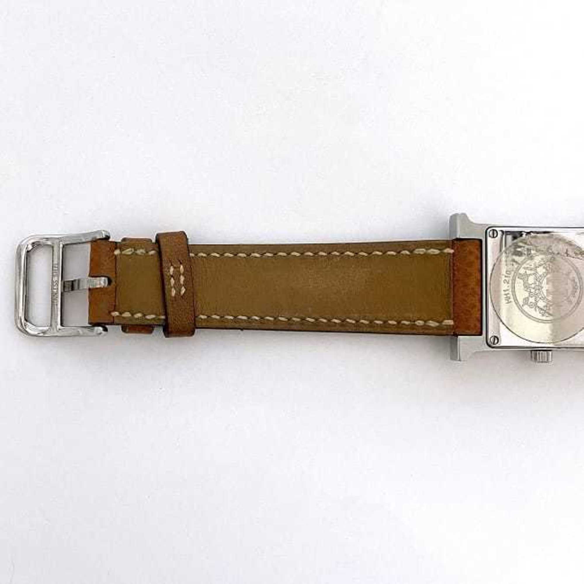 Hermes Uhr H Beige Silber Braun HH1.210 Damenuhr aus Edelstahl mit LederarmbandQuarz J-Prägung, HERMES, batteriebetrieben, 21 mm