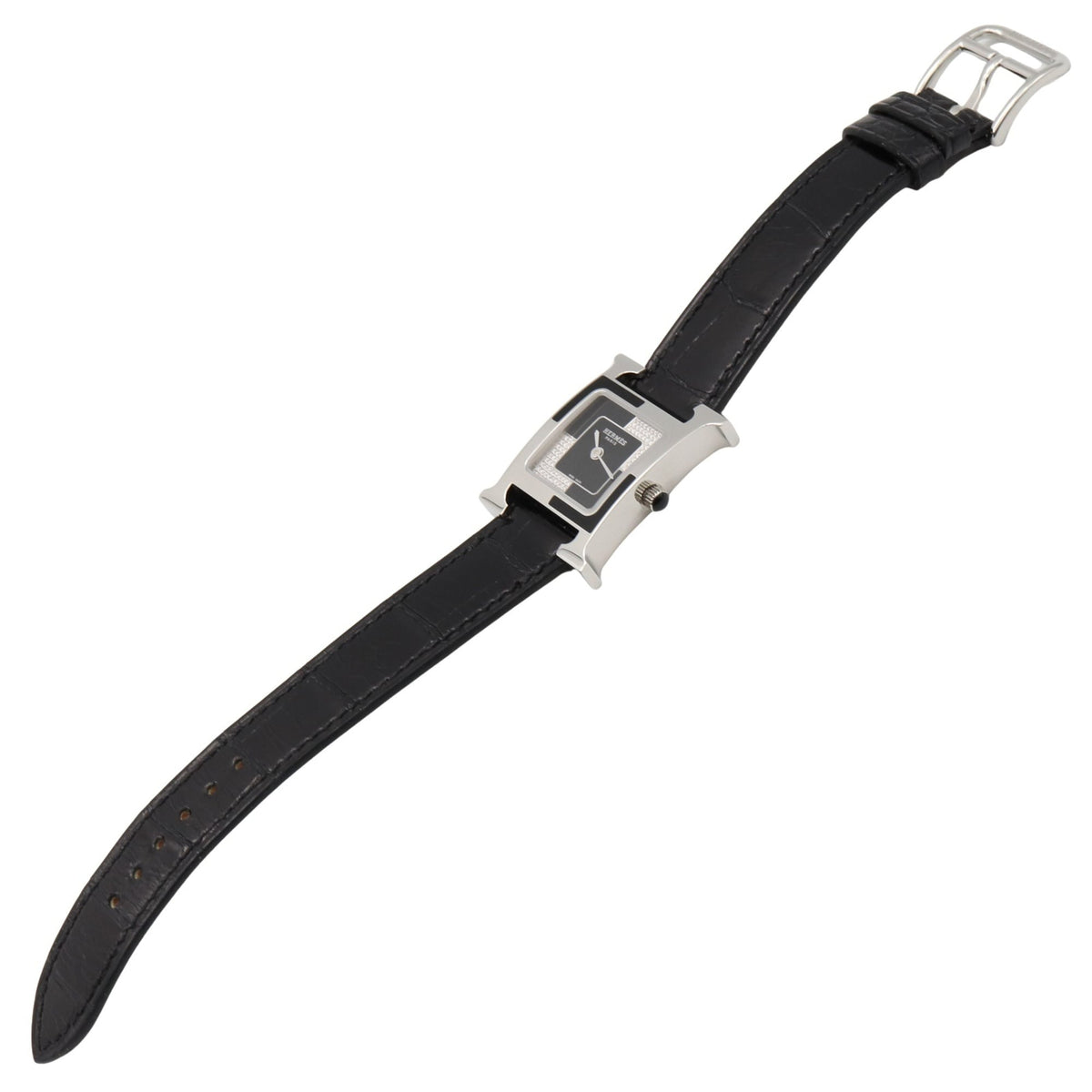 Hermes H- O Carre Small Diamond HH4.221 Black, Silver Dial 21mm Watch