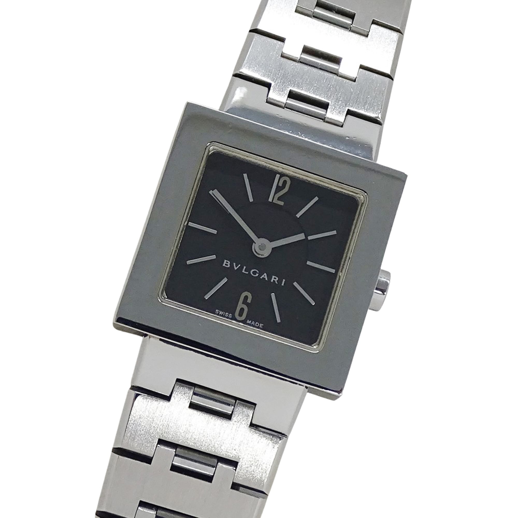 Bulgari BVLGARI Women's Watch, Quadrado Quartz, Stainless Steel (SS), SQ22SS, Silver & Black