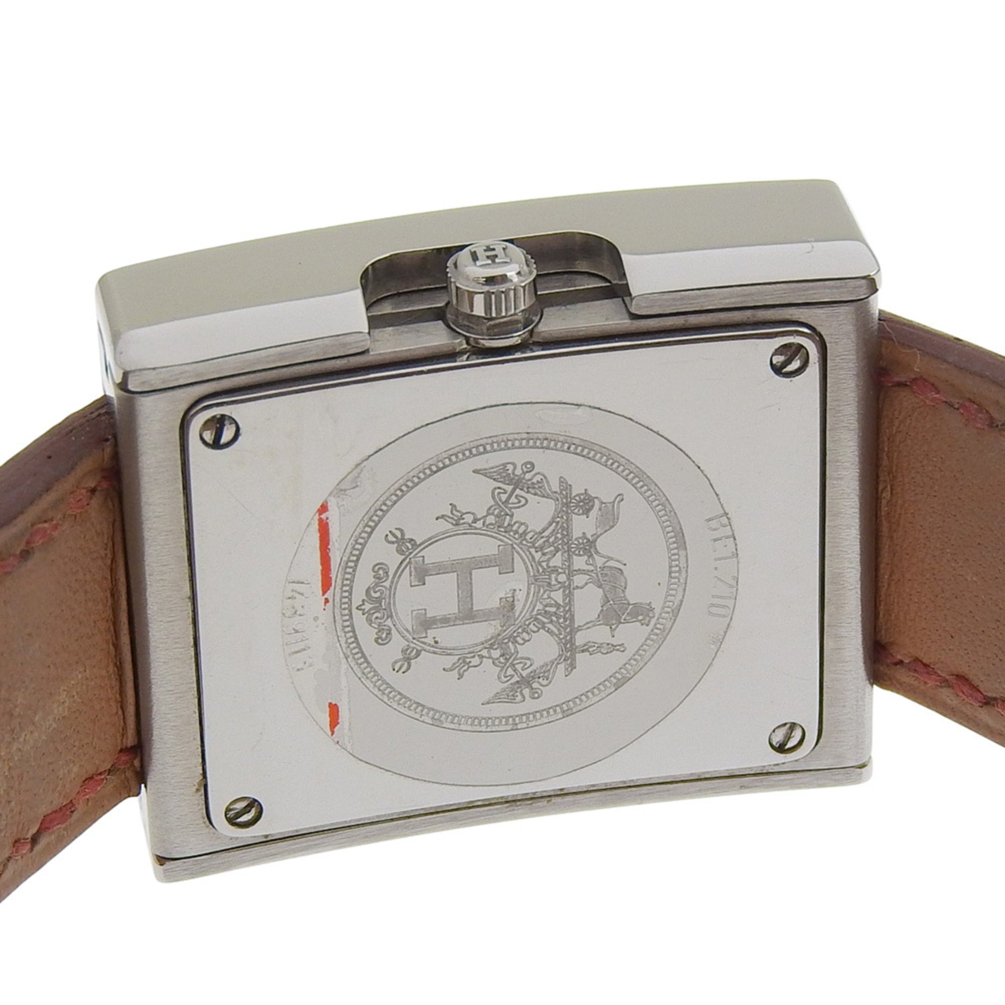 Hermès BE1.210 dameshorloge met roestvrijstalen en leren band, quartz uurwerk, analoge wijzerplaat, witte wijzerplaat