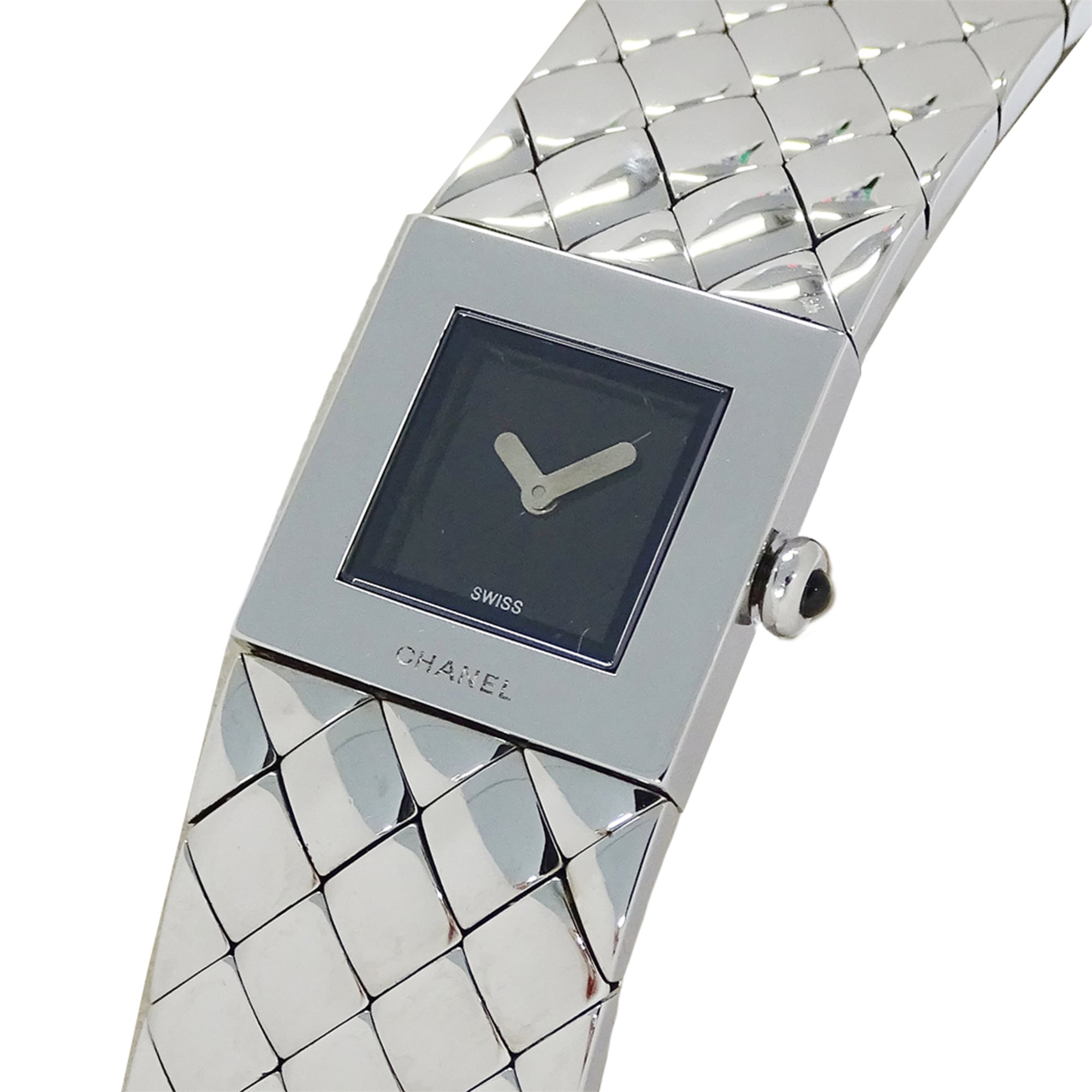 Chanel CHANEL Wo Brand Name Matelassé Quartz Stainless Steel (SS) H0009 Silver Black
