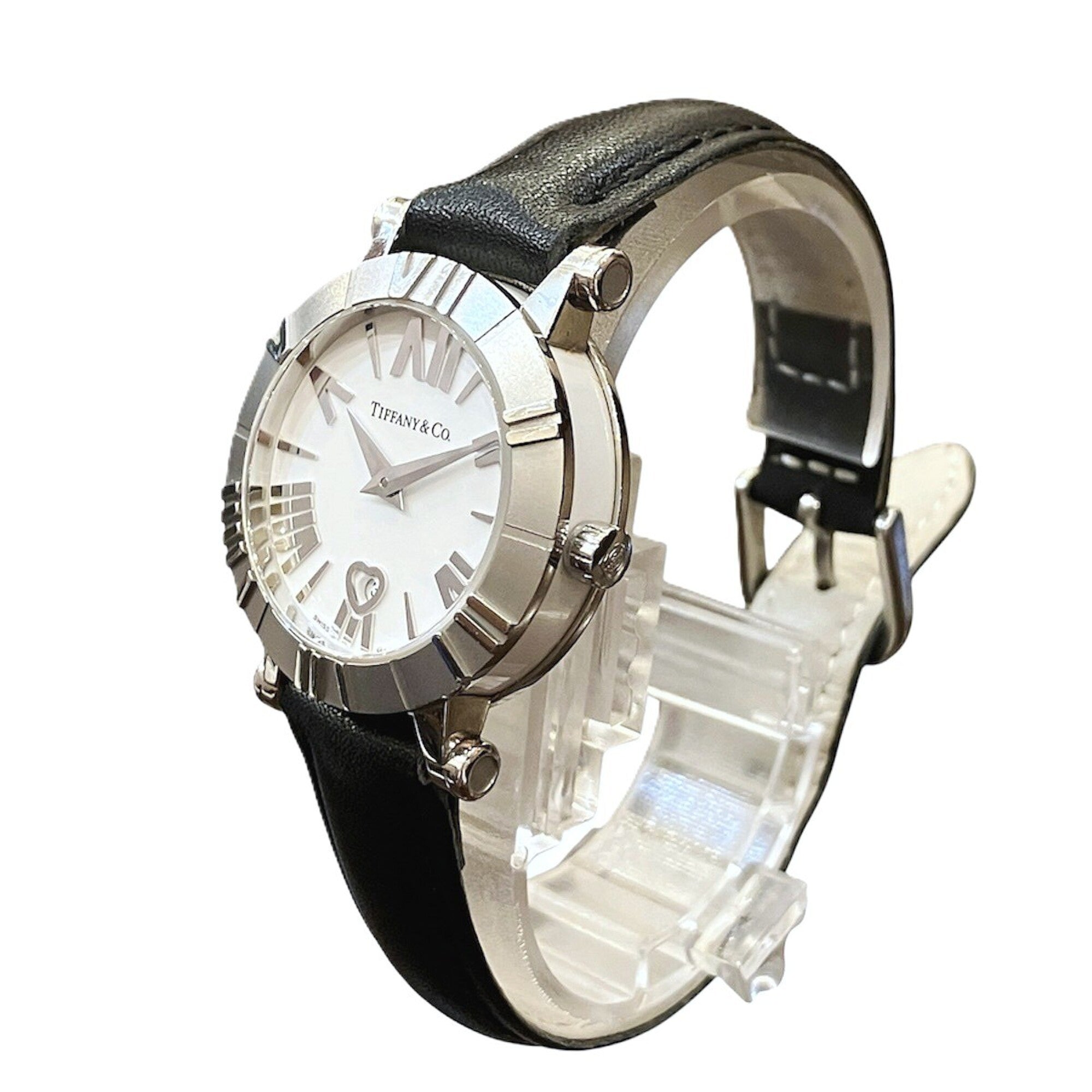 Tiffany & Co. Atlas watch, total weight 36.4g, stainless steel, genuine leather strap, quartz movement, white dial, Z1300.11.11A20