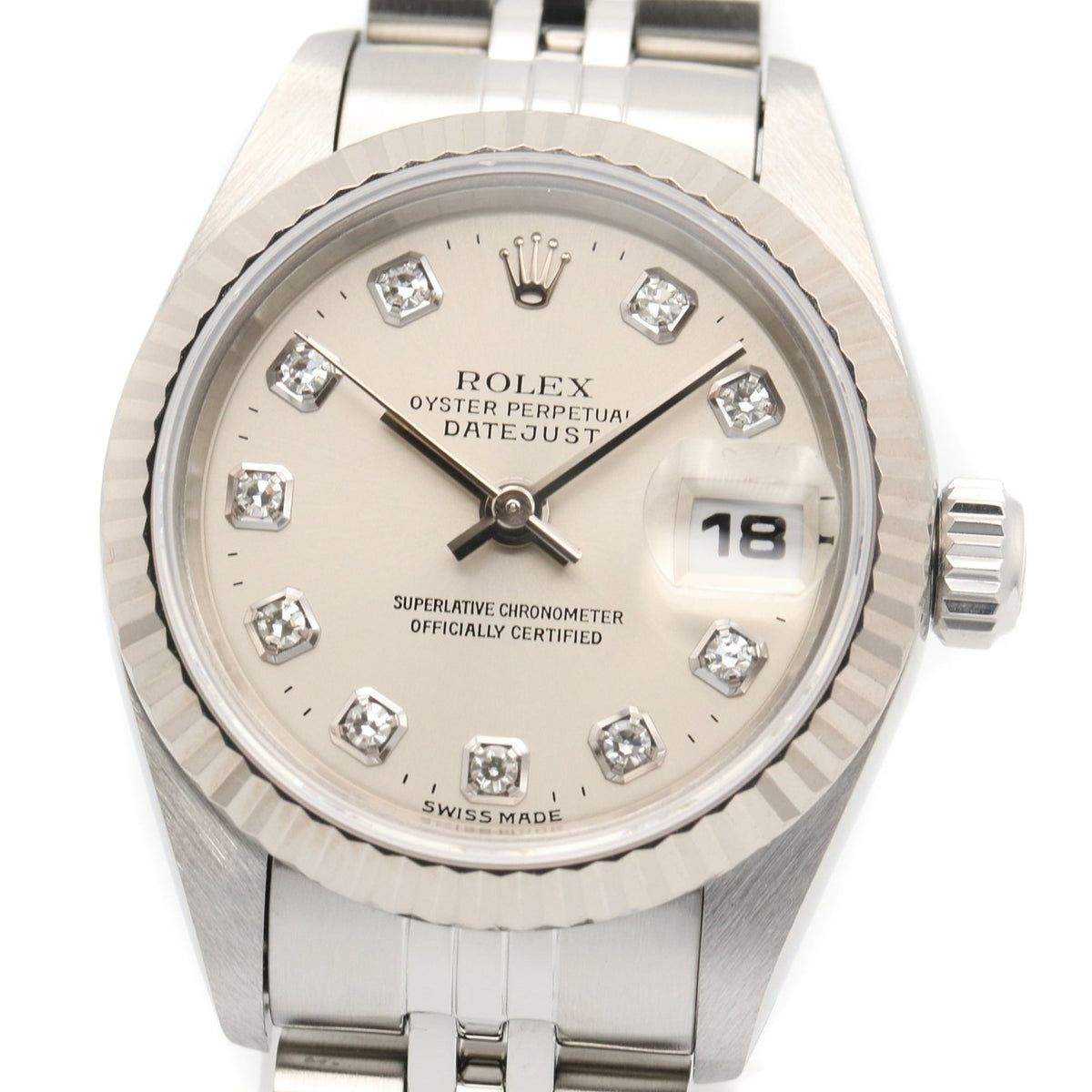 Rolex Datejust 10P Diamond 69174G Silver Dial 26mm Watch